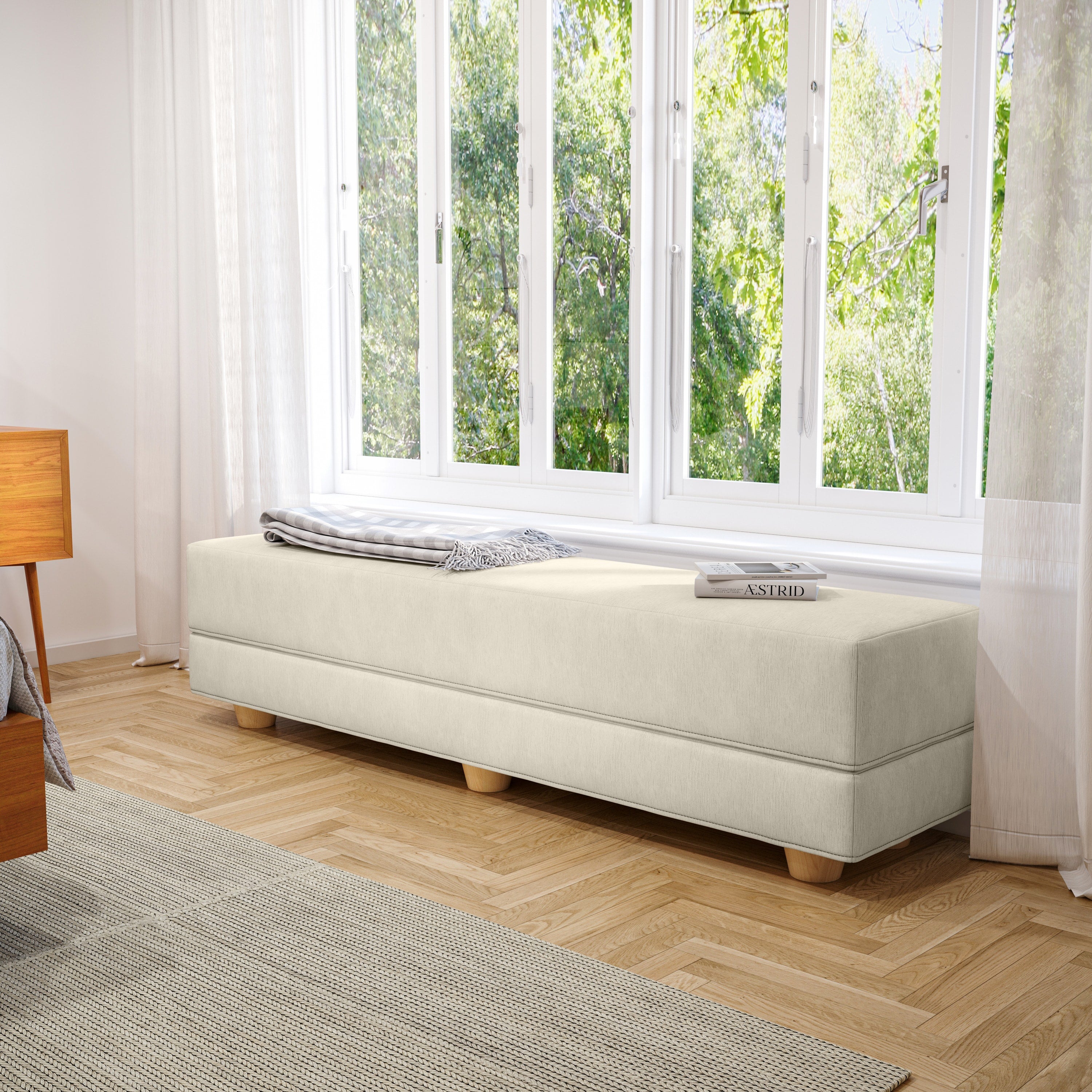 Jaxx Camden Convertible Bed Bench / Fold-Out Twin Guest Bed, Ivory