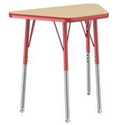 18" x 30" Trapezoid T-Molding Activity Table with Adjustable Standard Swivel Glide Legs - Maple/Red