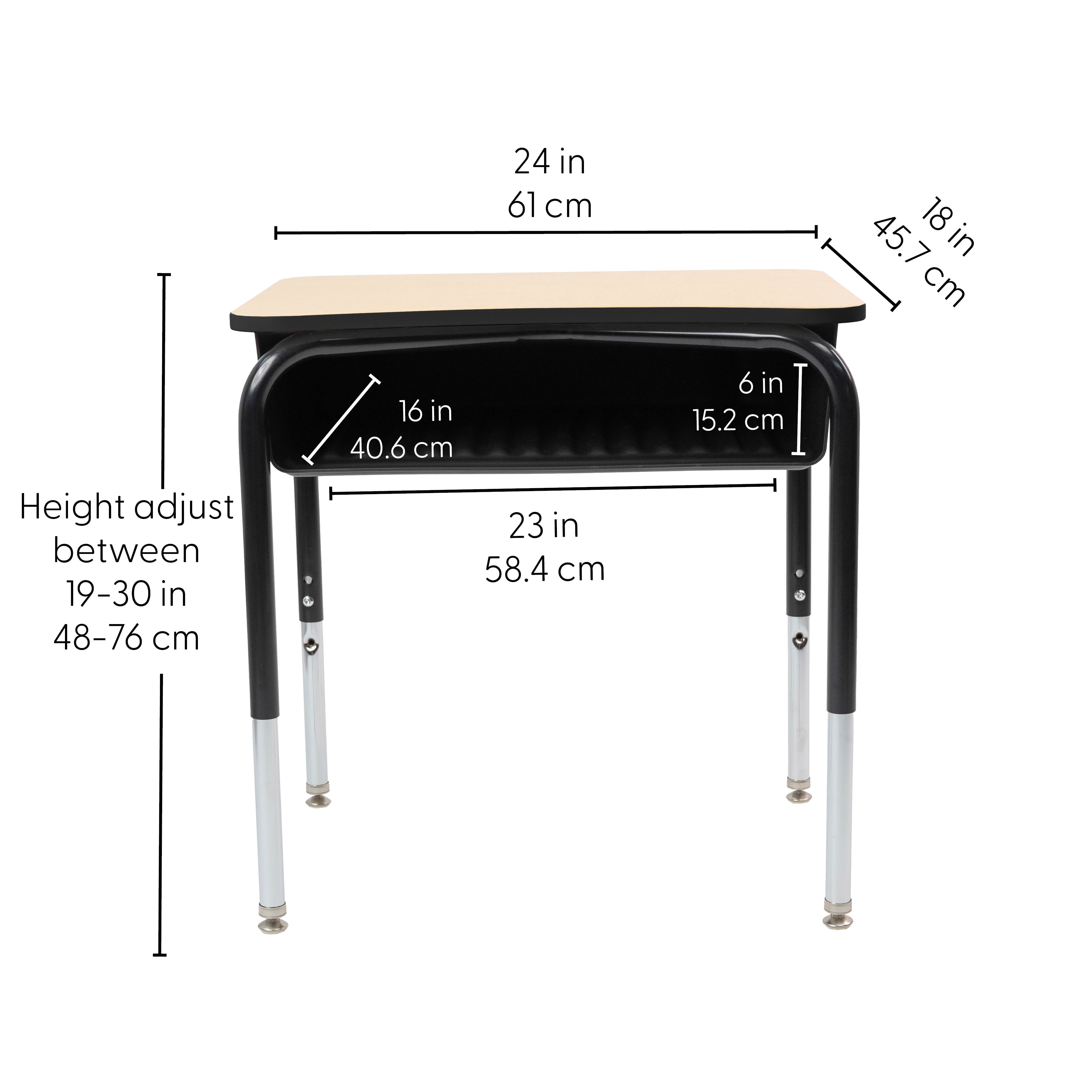 18" x 24" Belly Curve Open Front Desk with Book Box, 2-pack - Maple/Black