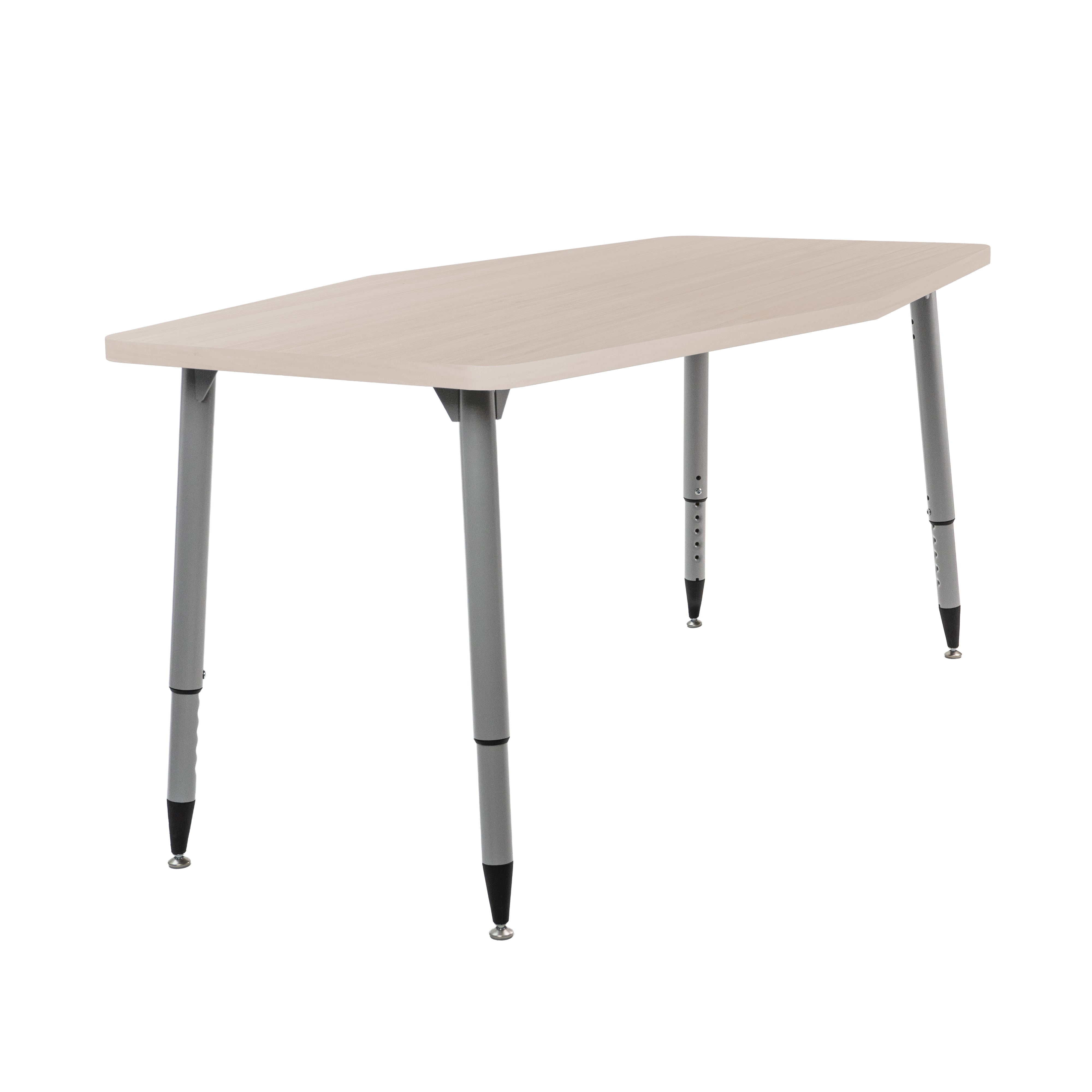 Adapte 34" x 60" Long Hexagon Woodgrain Activity Table with Adjustable Tapered Legs - Asian Sand/Silver