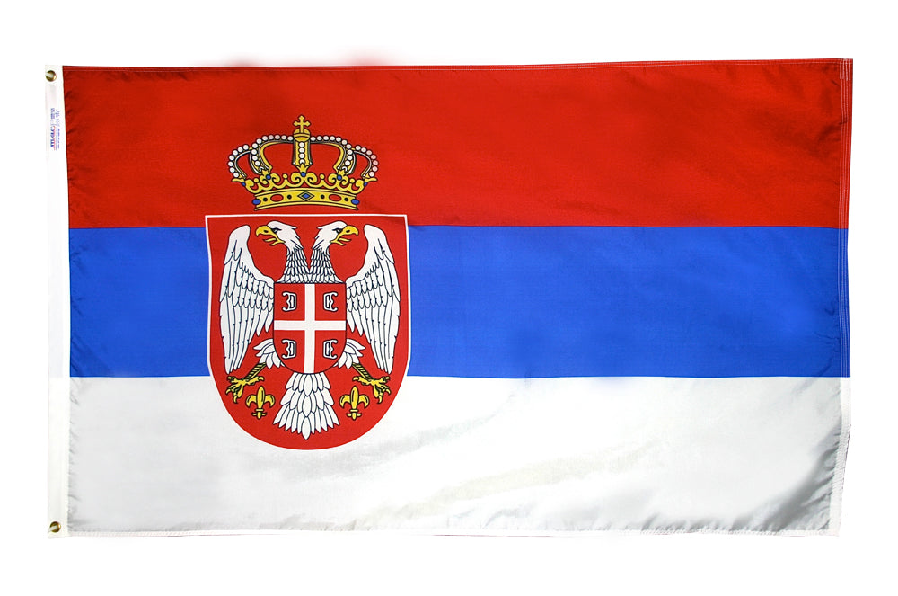 Serbia & Montenegro Flag 2x3 ft. Nylon SolarGuard Nyl-Glo 100% Made in USA to Official United Nations Design Specifications.