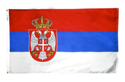 Serbia & Montenegro Flag 3x5 ft. Nylon SolarGuard Nyl-Glo 100% Made in USA to Official United Nations Design Specifications.