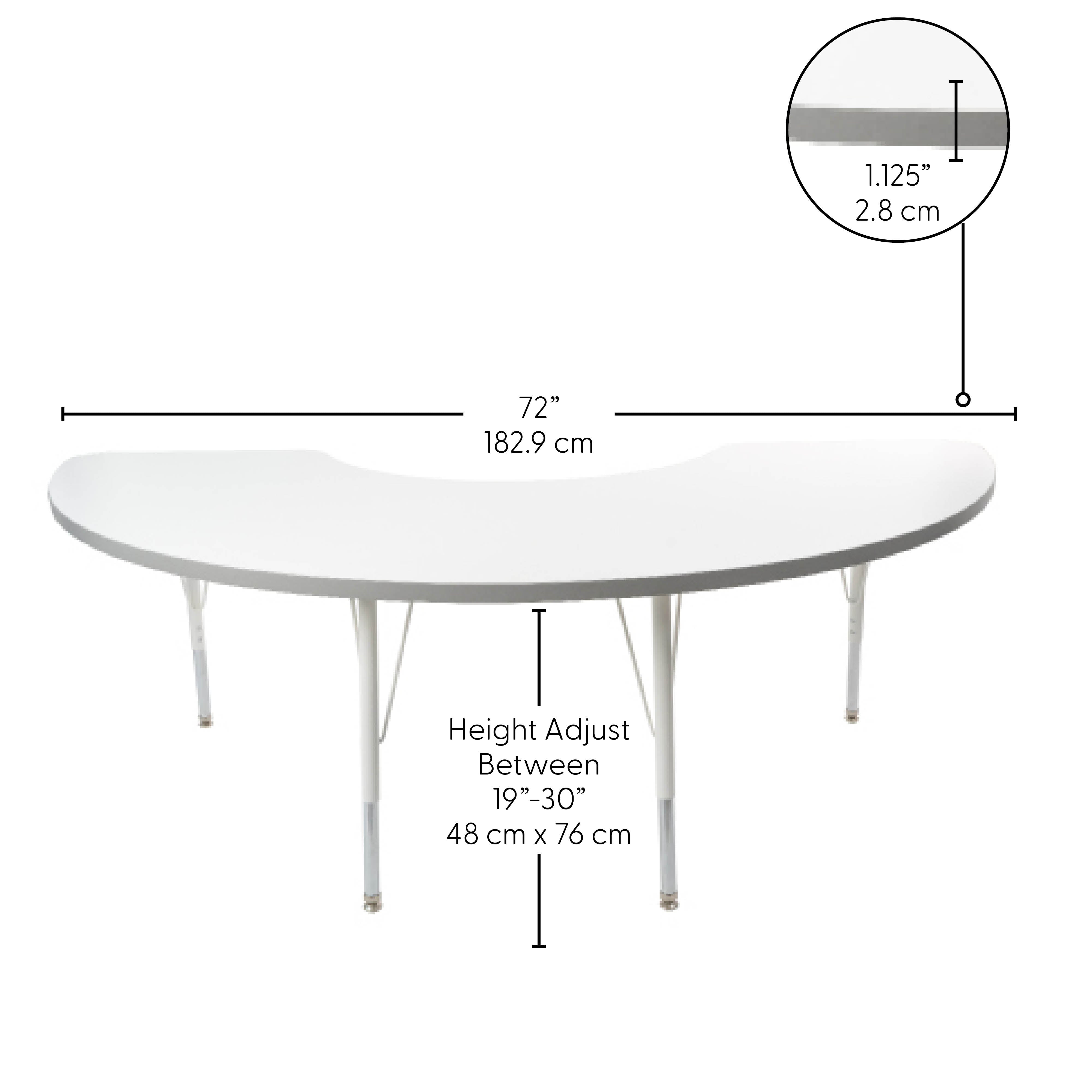 36" x 72" Half Moon Thermofused Activity Table with Adjustable Standard Swivel Glide Legs - White/Light Gray/White