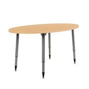 Adapte 30" x 60" Oval Woodgrain Activity Table with Adjustable Tapered Legs - Maple Grain/Silver