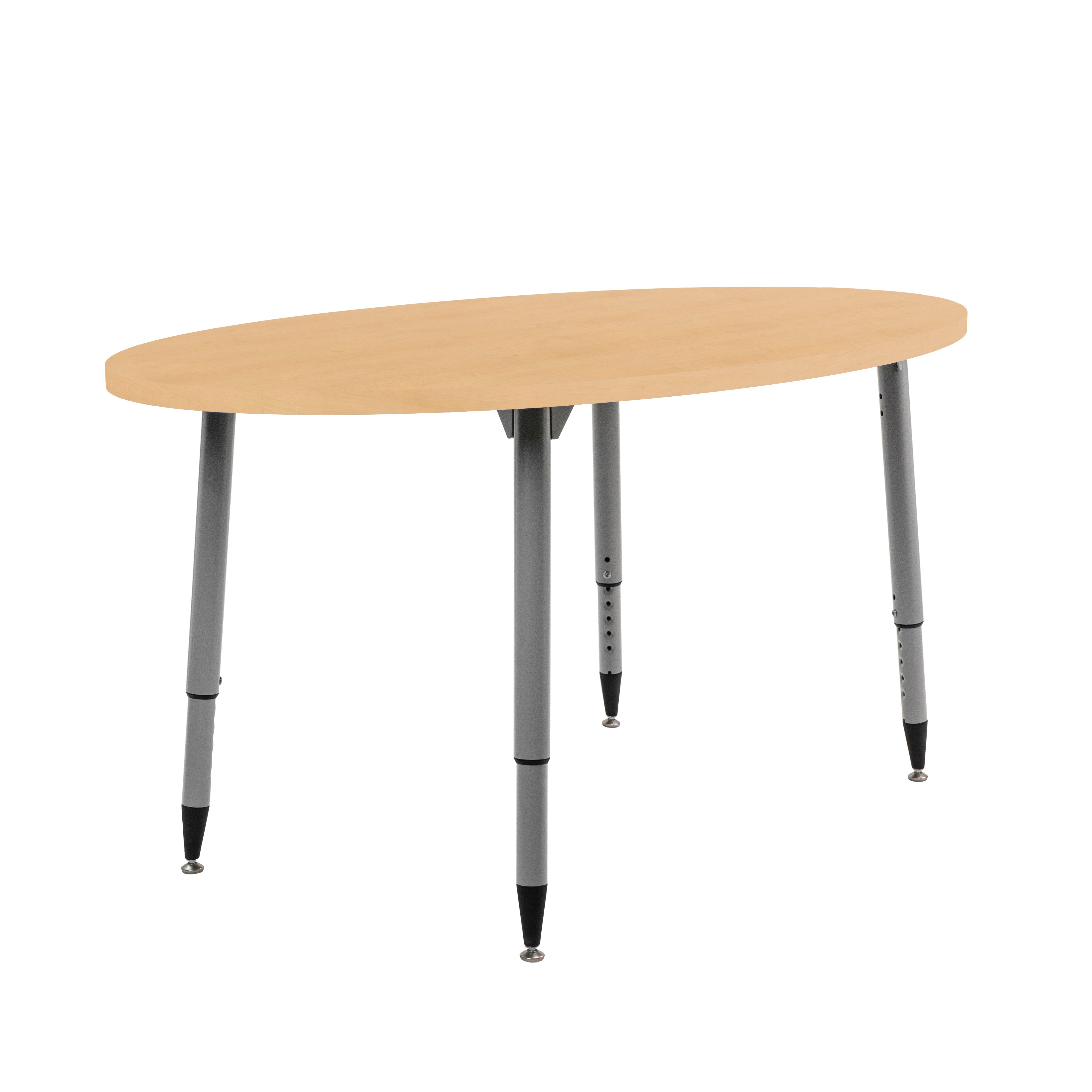 Adapte 30" x 60" Oval Woodgrain Activity Table with Adjustable Tapered Legs - Maple Grain/Silver
