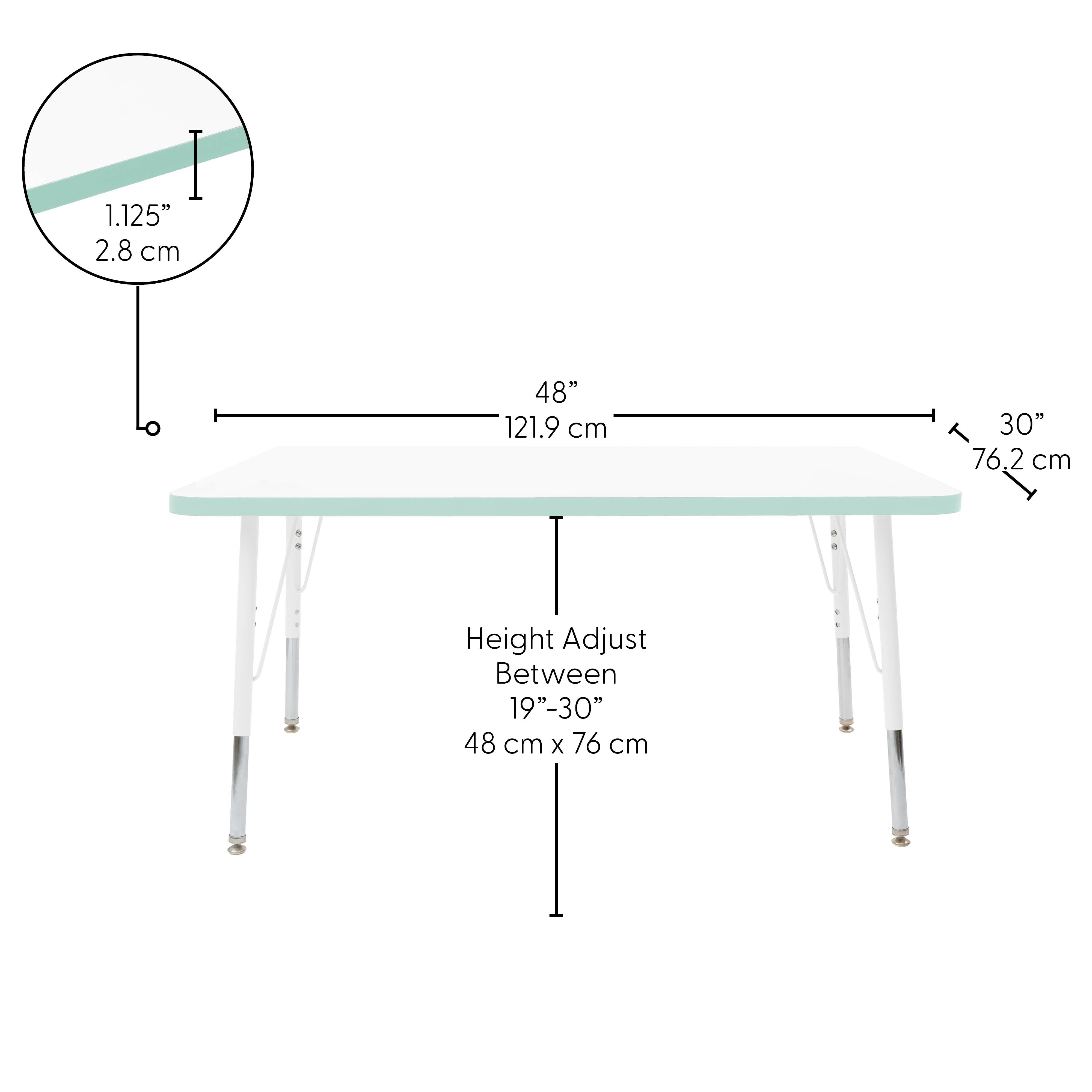 30" x 48" Rectangle Thermofused Activity Table with Adjustable Standard Swivel Glide Legs - White/Seafoam/White