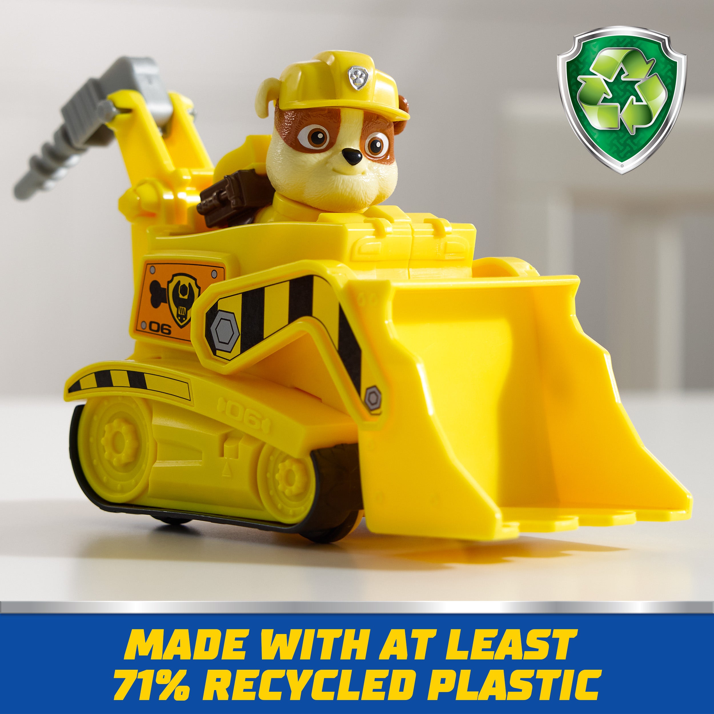 PAW Patrol, Rubble’s Bulldozer Toy Truck with Collectible Action Figure, Sustainably Minded Kids Toys for Boys & Girls Ages 3 and Up