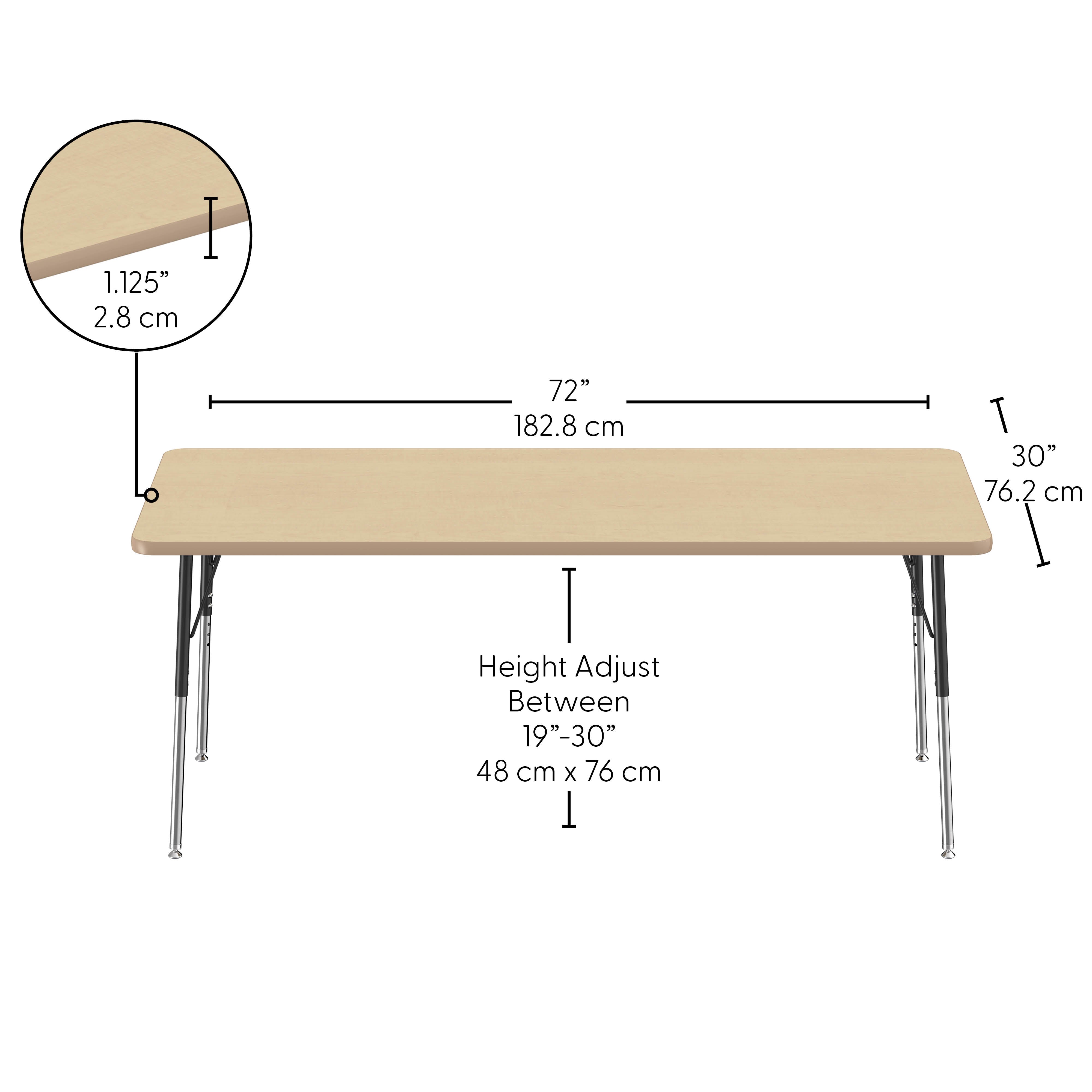 30" x 72" Rectangle Thermofused Activity Table with Adjustable Standard Swivel Glide Legs - Maple/Maple/Black