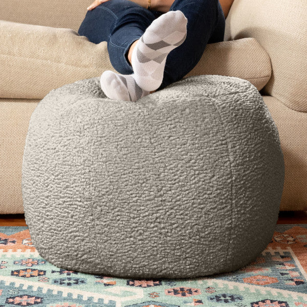 Jaxx Ellis Ottoman Shearling Faux-Lamb Plush Pouf for Modern Interior Design, Small, Smoke