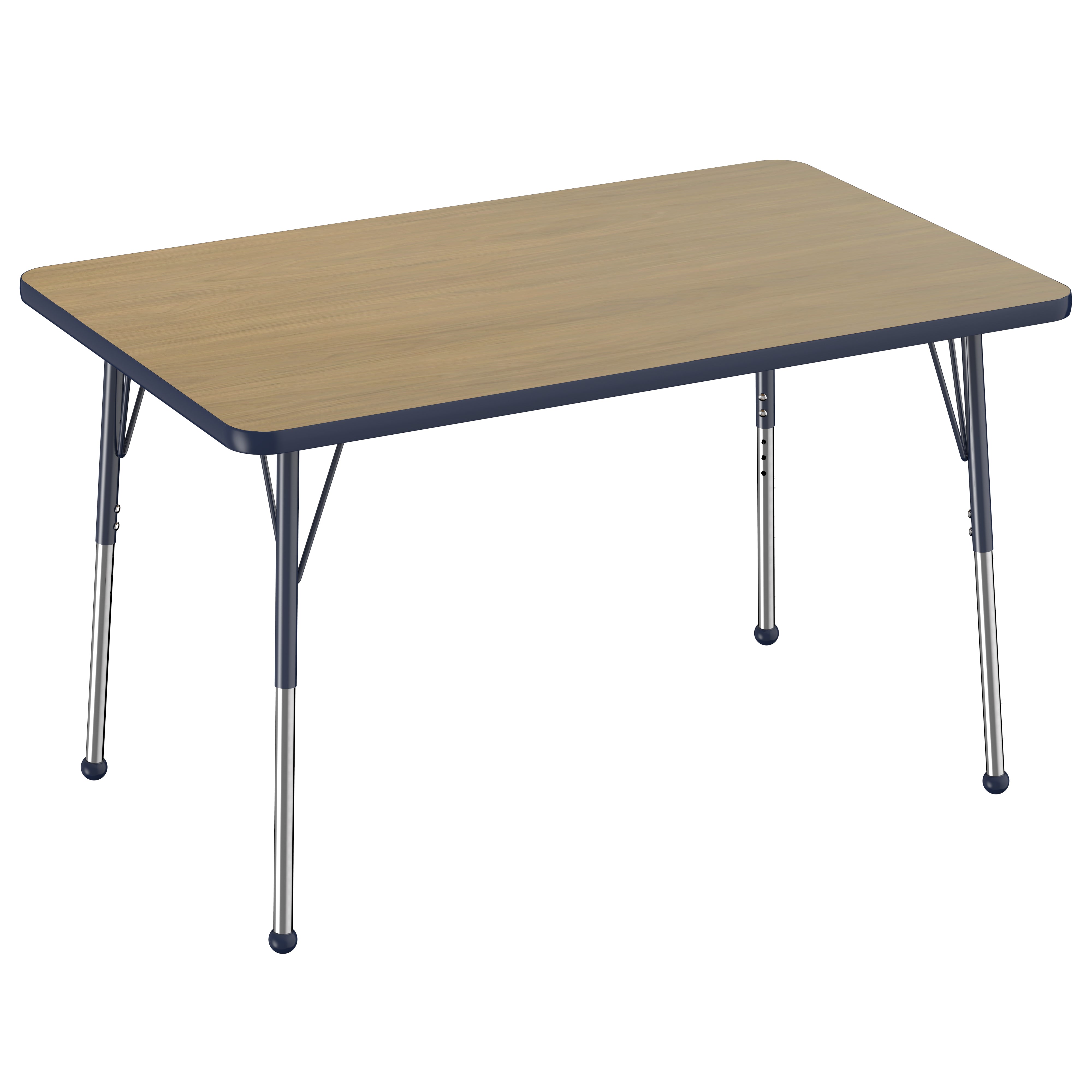 30" x 48" Rectangle T-Molding Activity Table with Adjustable Standard Ball Glide Legs - Pasadena Oak/Navy