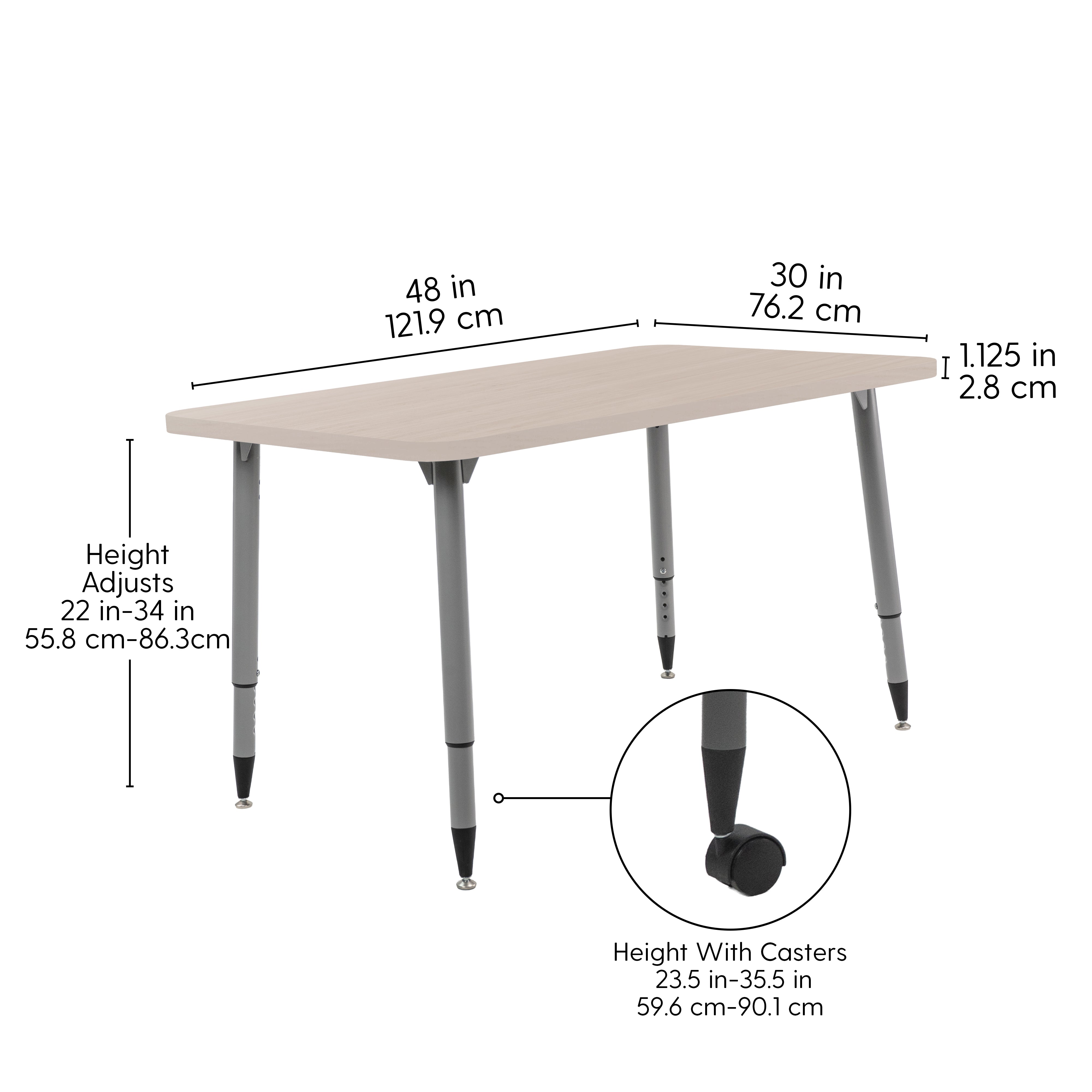 Adapte 30" x 48" Rectangle Woodgrain Activity Table with Adjustable Tapered Legs - Asian Sand/Silver