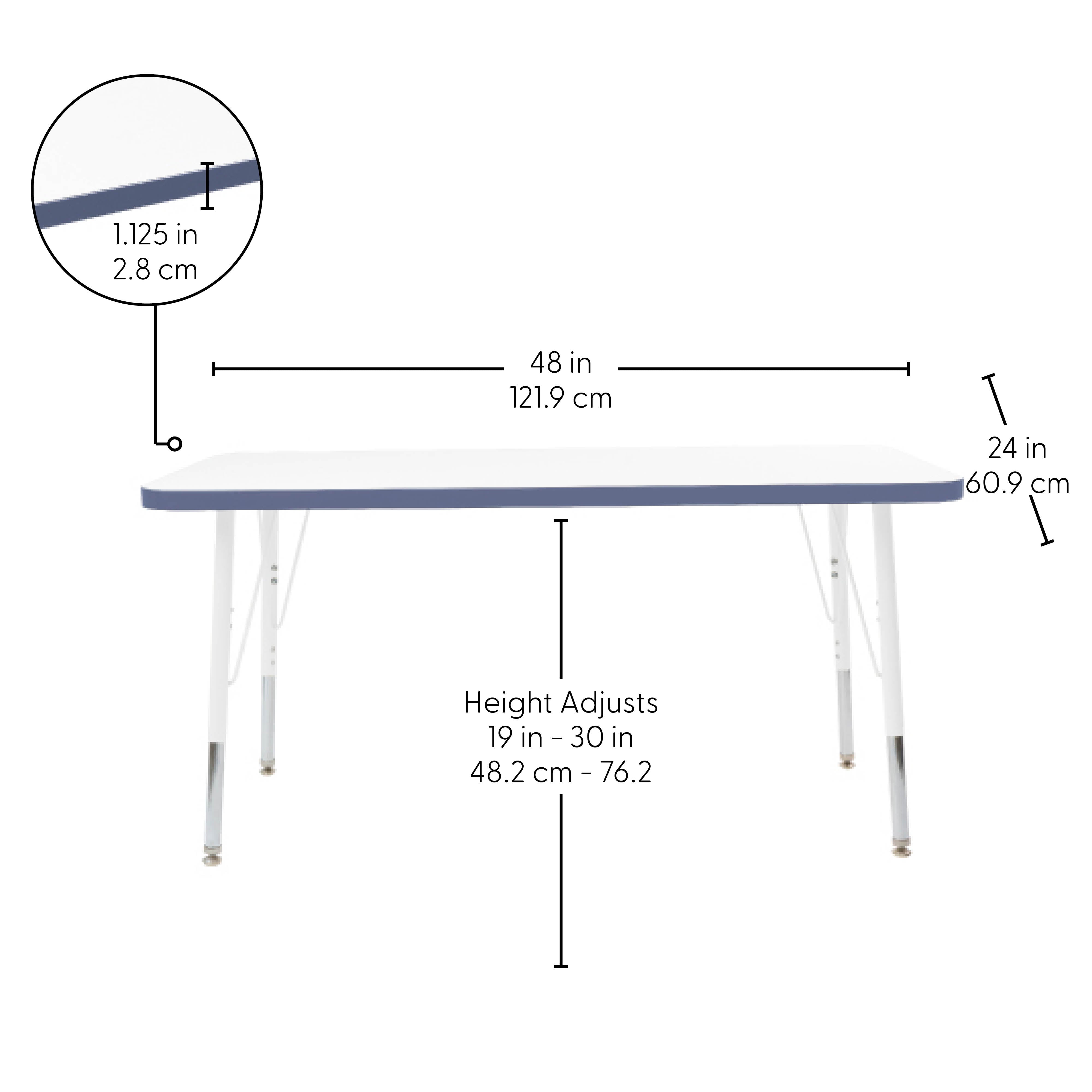 24" x 48" Rectangle Thermofused Activity Table with Adjustable Standard Swivel Glide Legs - White/Navy/White
