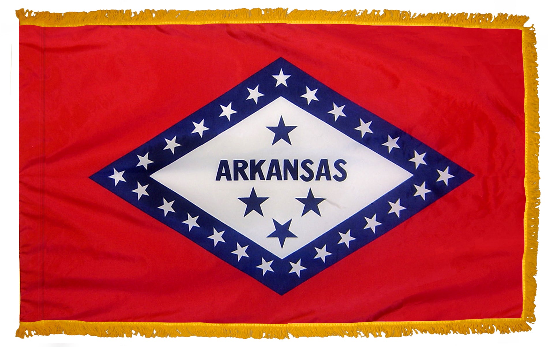 Arkansas State Flag 3x5 ft. Nylon with Pole Sleeve and Gold Fringe for Parades, and Indoor Display