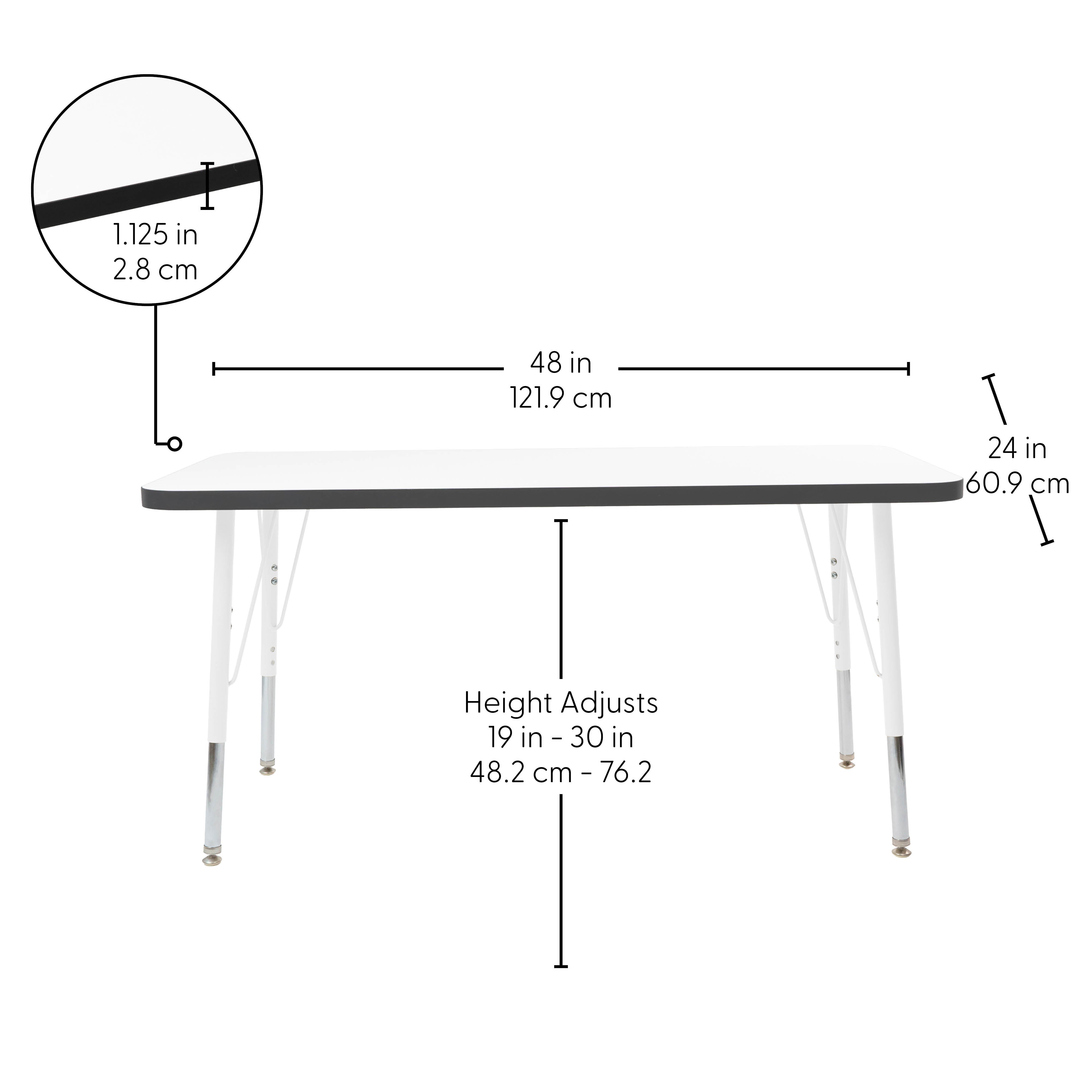 24" x 48" Rectangle Thermofused Activity Table with Adjustable Standard Swivel Glide Legs - White/Black/White