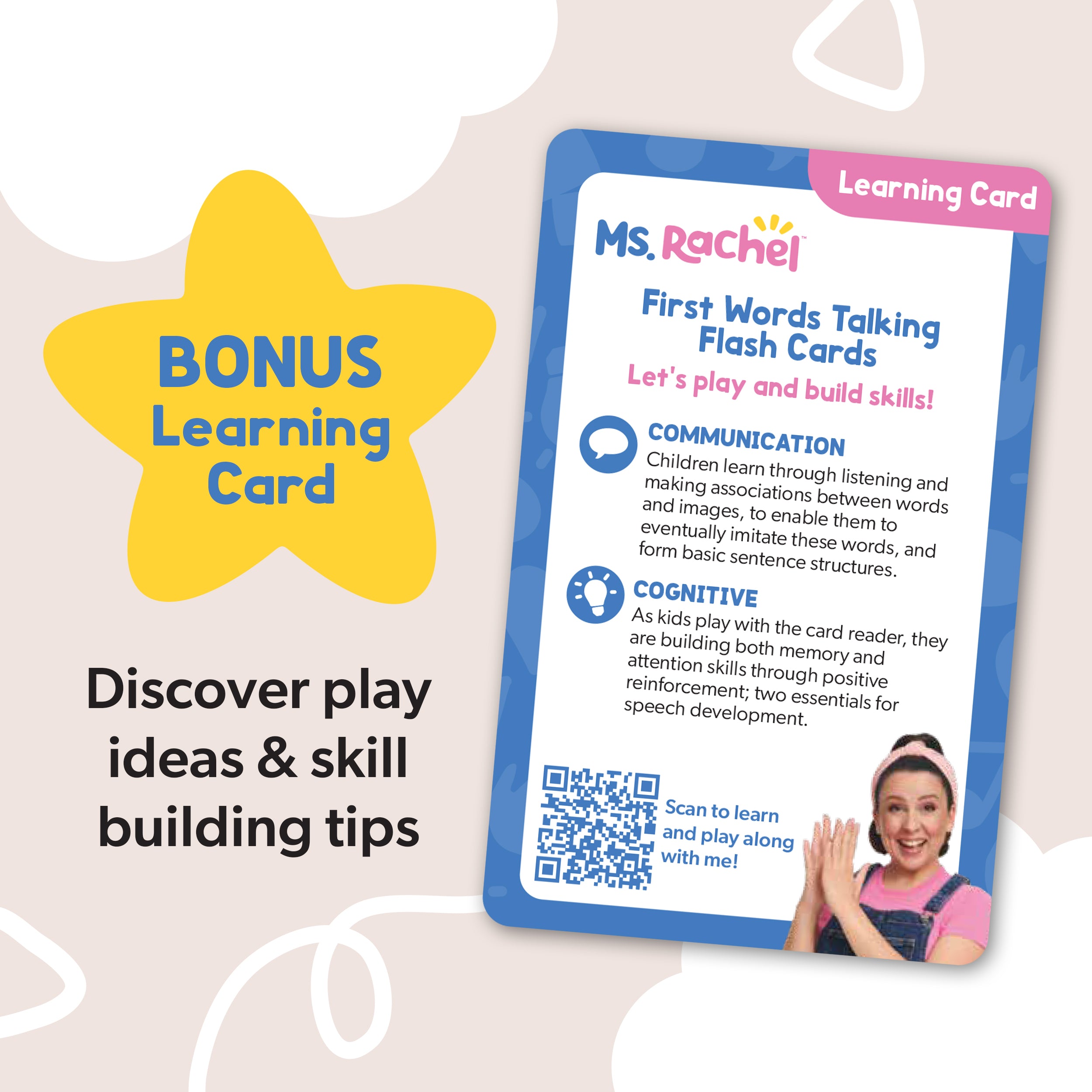Ms. Rachel Official First Words Talking Flash Cards with Electronic Reader, 100 Words, Educational Toys & Toddler Toys for Girls & Boys Ages 1-2+