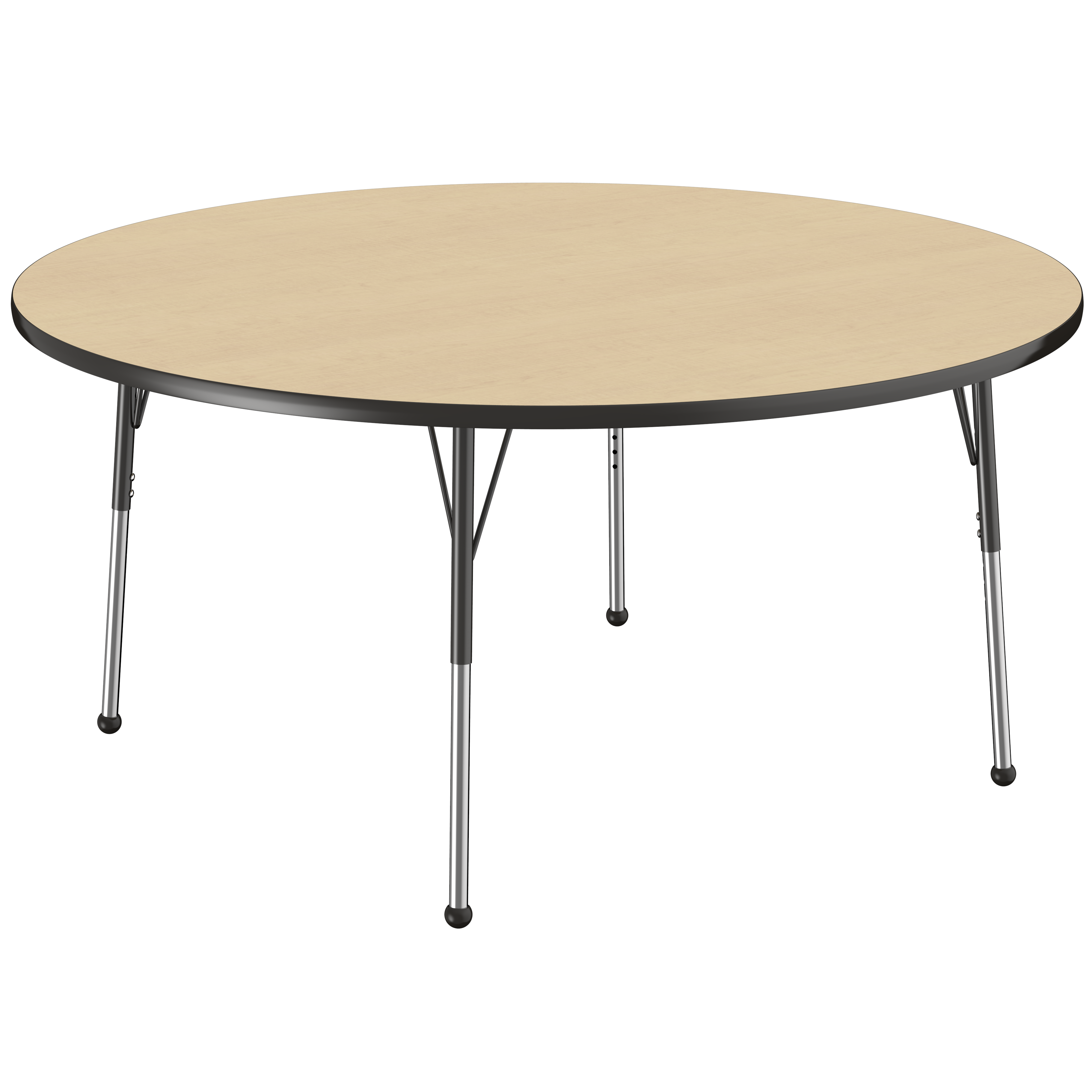 60" Round T-Molding Activity Table with Adjustable Standard Ball Glide Legs - Maple/Black