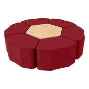 Pro Series Hexagon Ottoman Table with Petal 18" H Seating, 7-Piece Set - Crimson/Maple