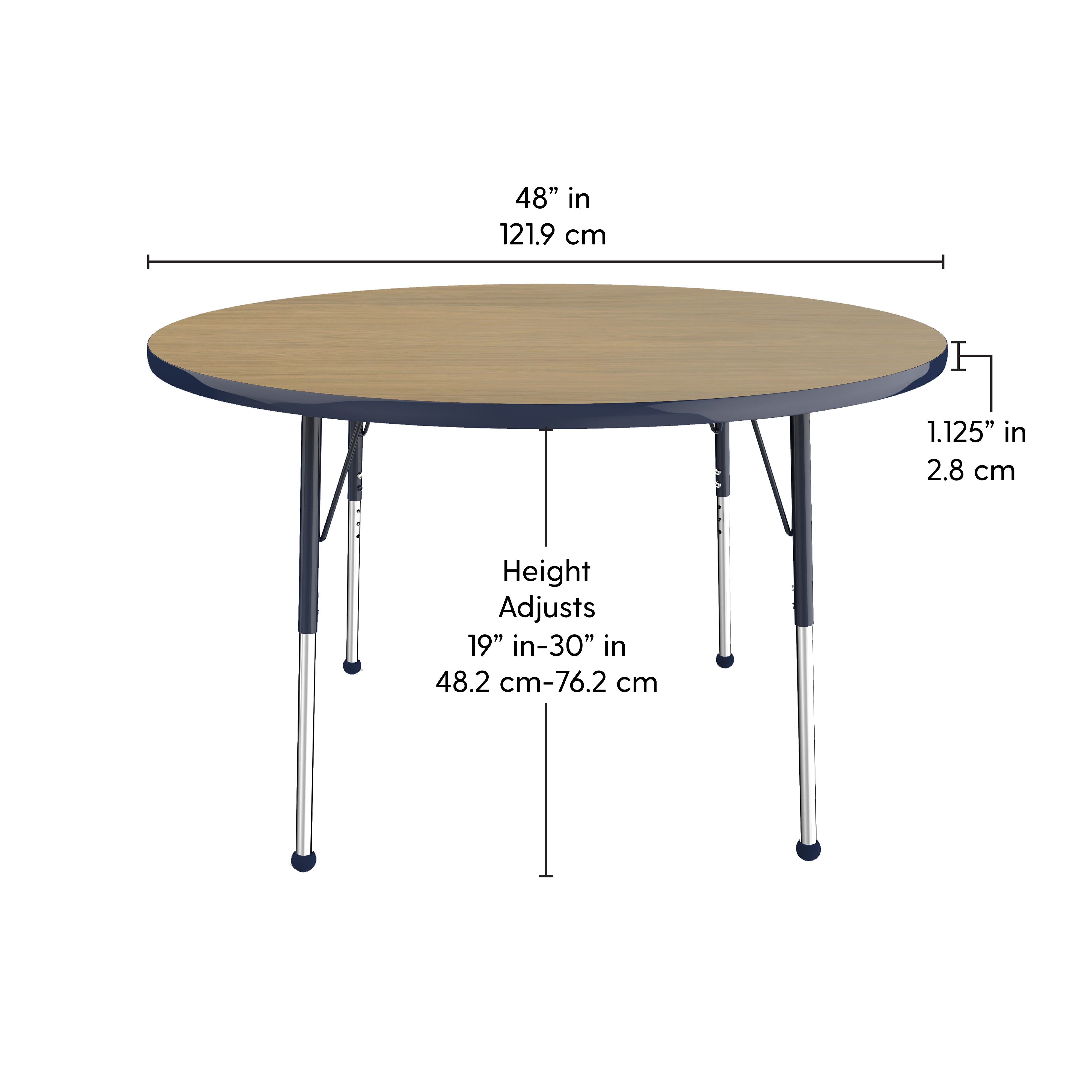 48" Round T-Molding Activity Table with Adjustable Standard Ball Glide Legs - Pasadena Oak/Navy