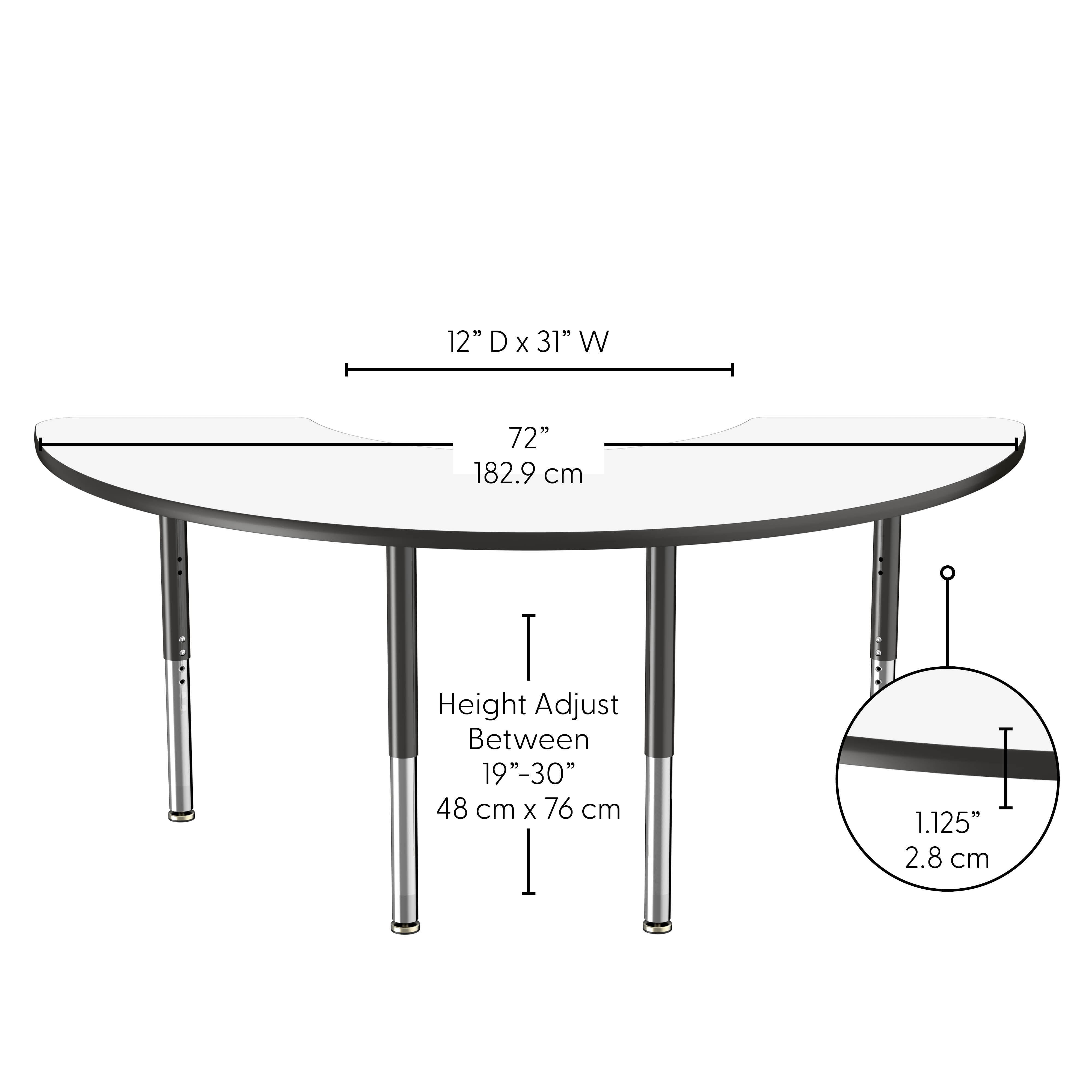 36" x 72" Half Moon Dry-Erase Activity Table with Adjustable Super Legs - Whiteboard/Black