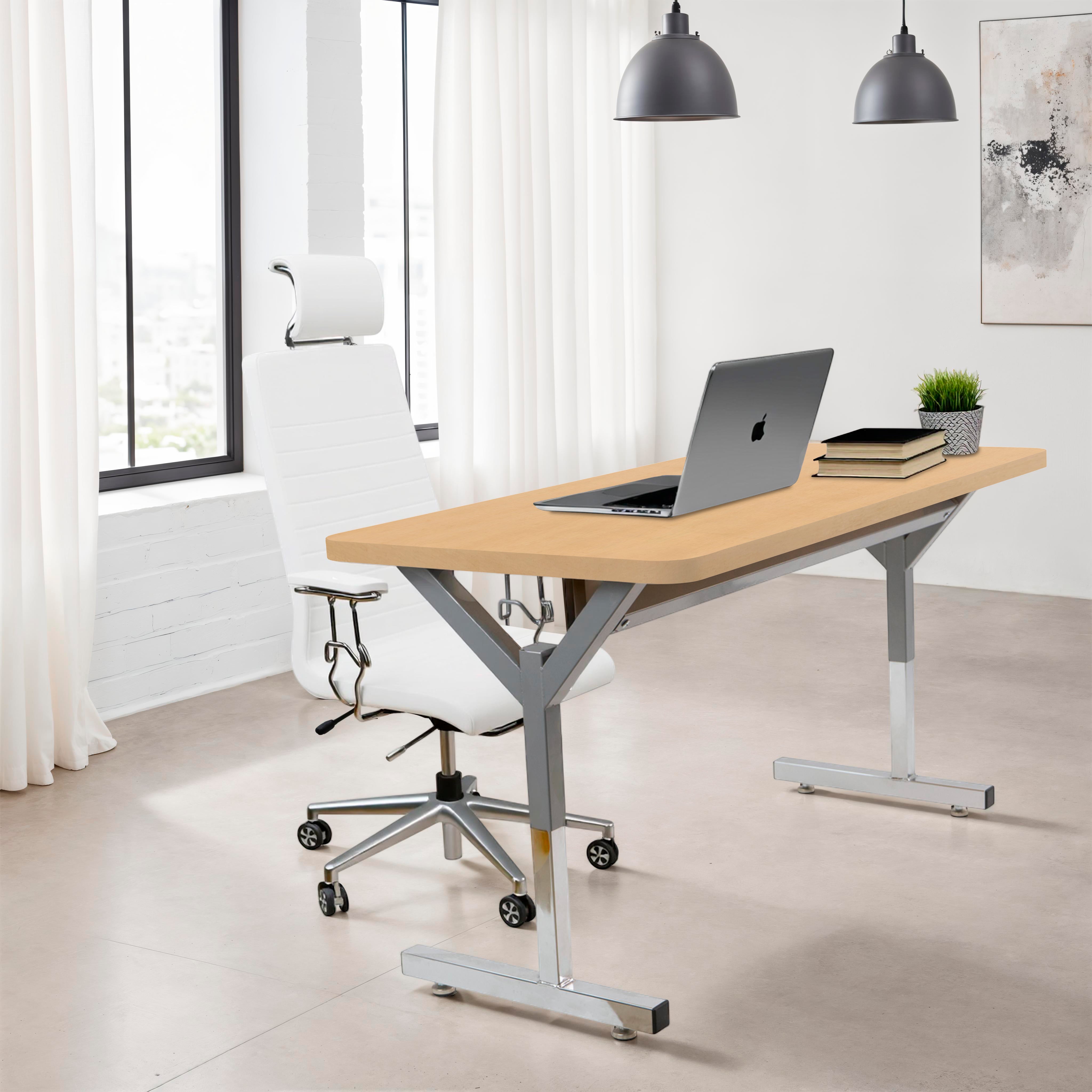 20" x 48" Rectangle Thermofused Table Desk with Adjustable Y-Frame - Maple Grain/Silver