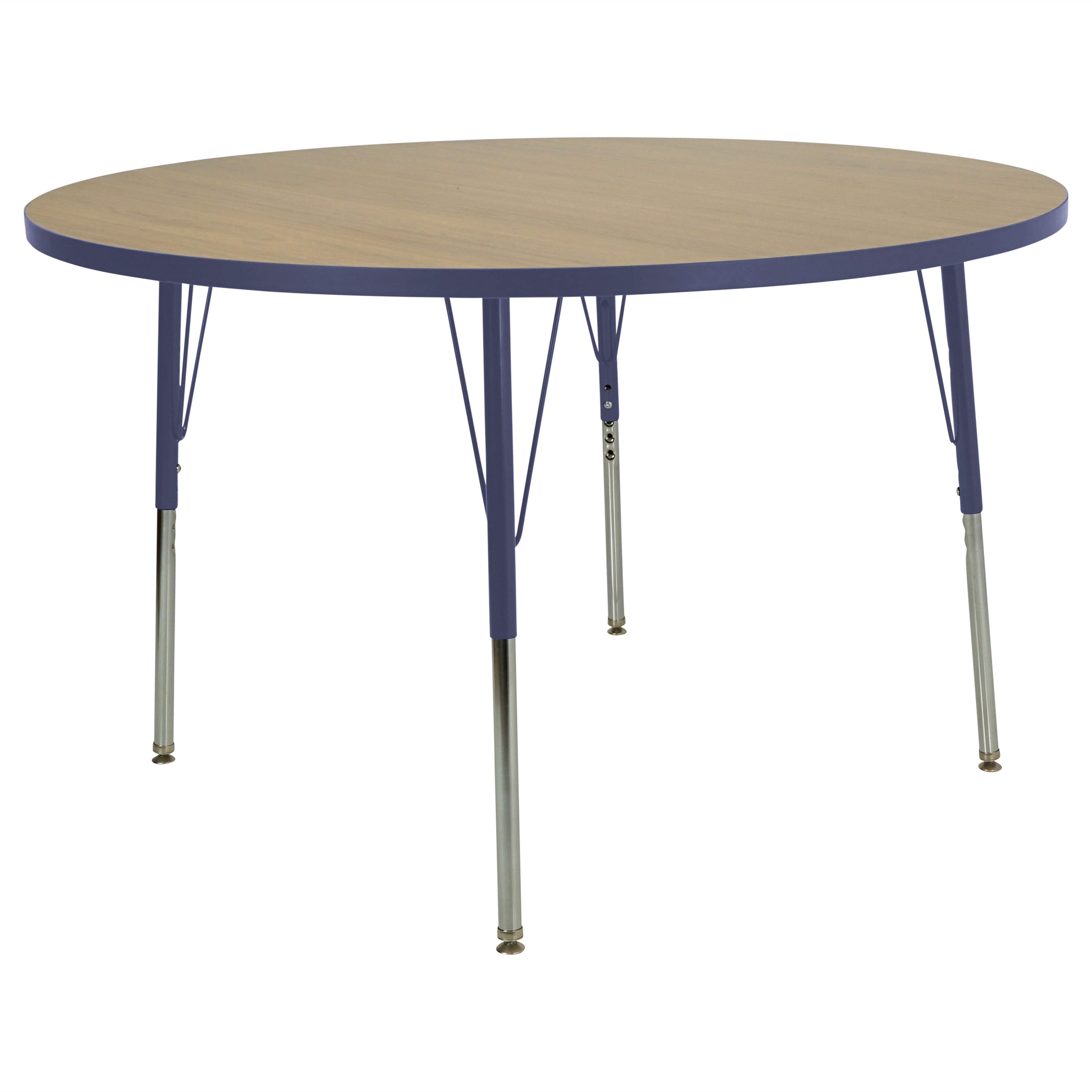 48" Round Thermofused Activity Table with Adjustable Standard Swivel Glide Legs - Pasadena Oak/Navy