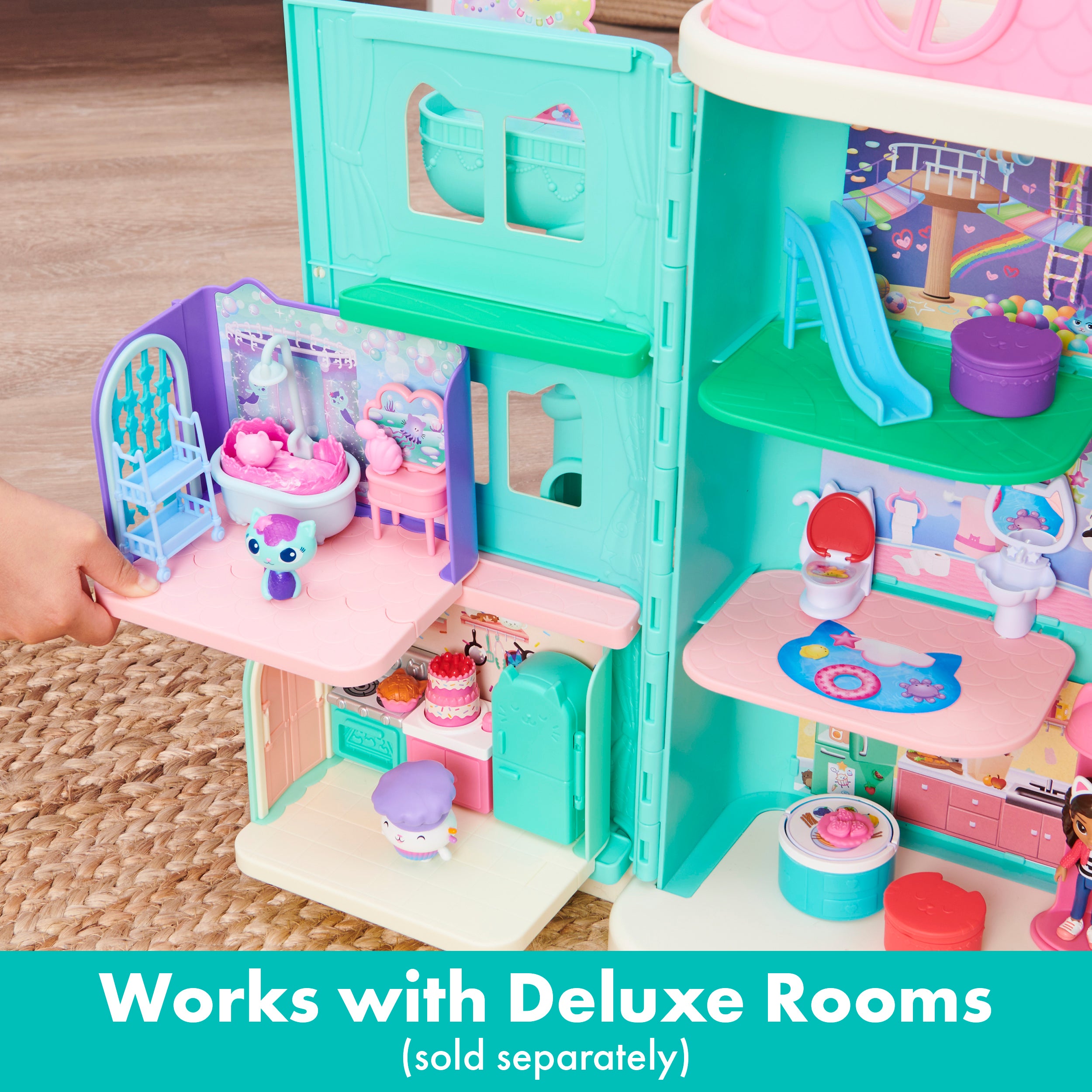 Gabby’s Dollhouse, Purrfect Dollhouse with 2 Toy Figures, 8 Furniture Pieces, 3 Accessories, 2 Deliveries and Sounds, Kids Toys for Ages 3 and up