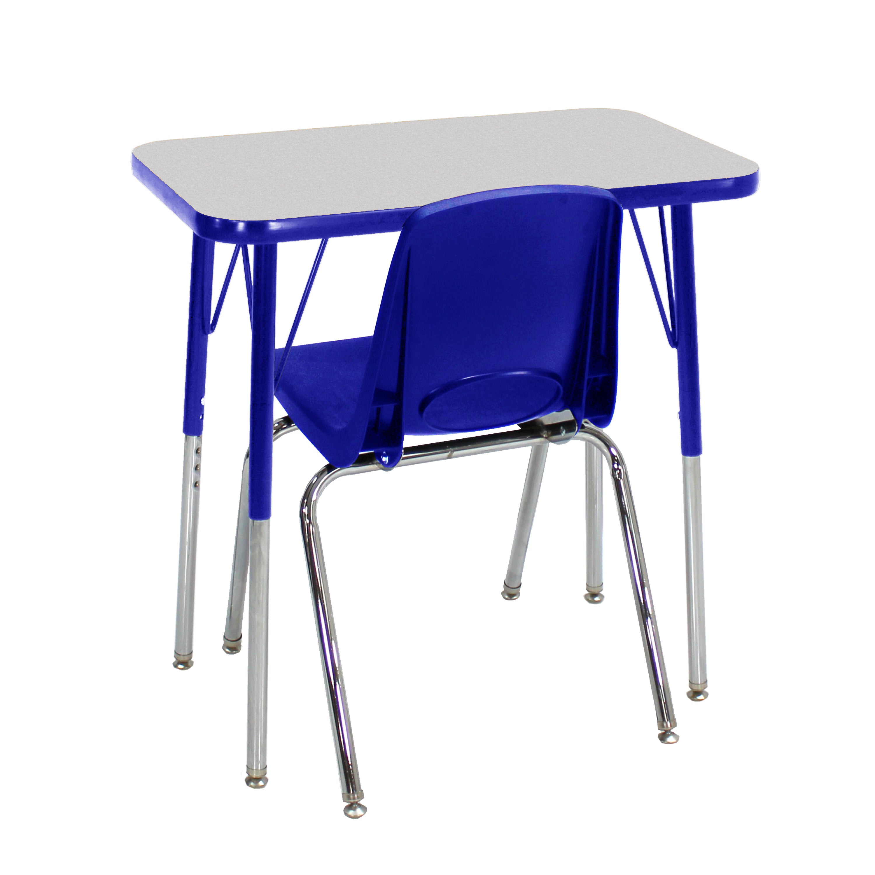 18" x 30" Rectangle T-Molding Activity Table with Standard Legs and 18" Stack Chair with Swivel Glides - Gray/Blue