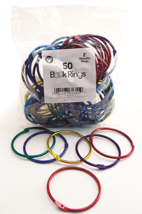 Book Rings - Assorted Metallic Colors, 50 Rings, 2"