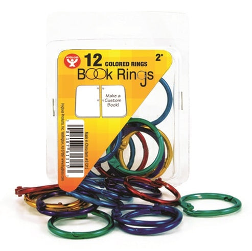 Book Rings - Assorted Metallic Colors, 12 Rings, 2"