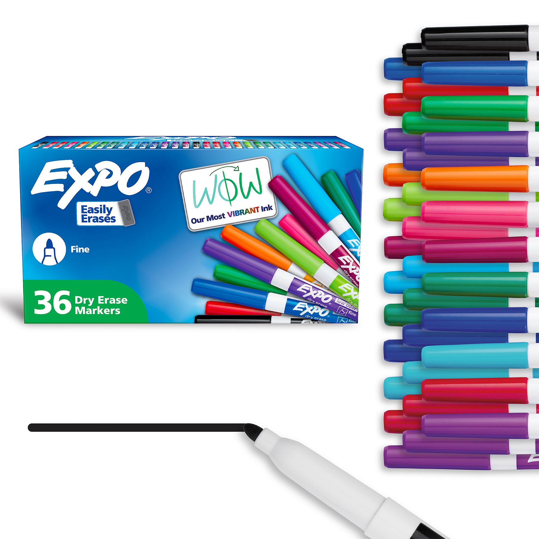 Dry Erase Markers, Whiteboard Markers with Low Odor Ink, Fine Tip, Assorted Vibrant Colors, 36 Count