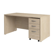 Bush Business Furniture Studio C 60W x 30D Office Desk with Mobile File Cabinet in Natural Elm - 59.45" Width x 29.37" Depth x 29.84" Height