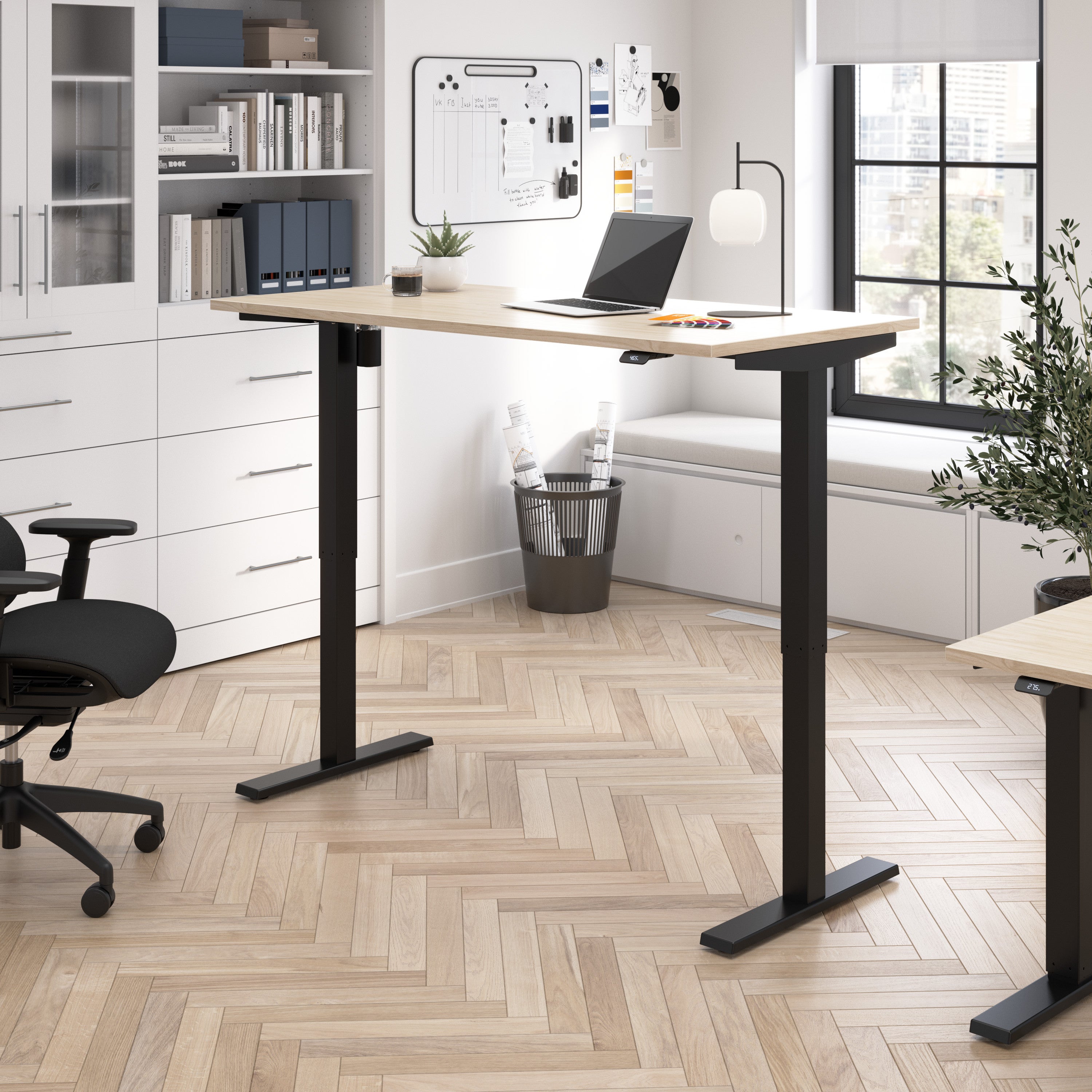Bush Business Furniture Move 40 Series 60W x 30D Electric Height Adjustable Standing Desk in Natural Elm with Black Base - 59.45" Width x 29.37" Depth x 28.17" Height