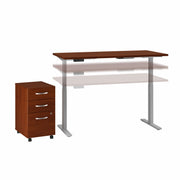 Move 60 Series by Bush Business Furniture 60W x 30D Height Adjustable Standing Desk with Storage in Hansen Cherry with Cool Gray Metallic Base - 59.45" Width x 29.37" Depth x 47.69" Height
