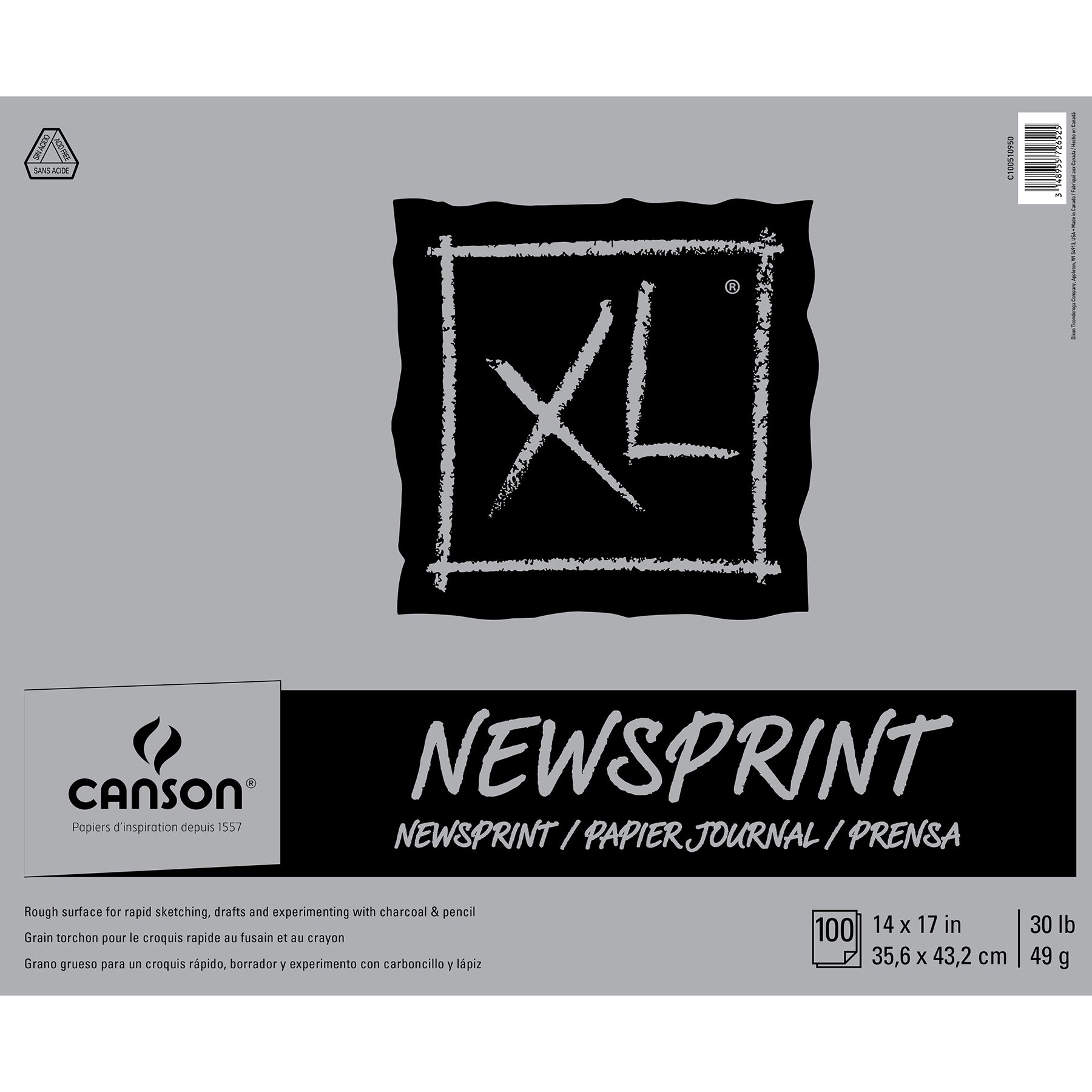 XL Series Newsprint Pad, Tape Binding, 100 Sheet, 14x17 inch, 1 Count
