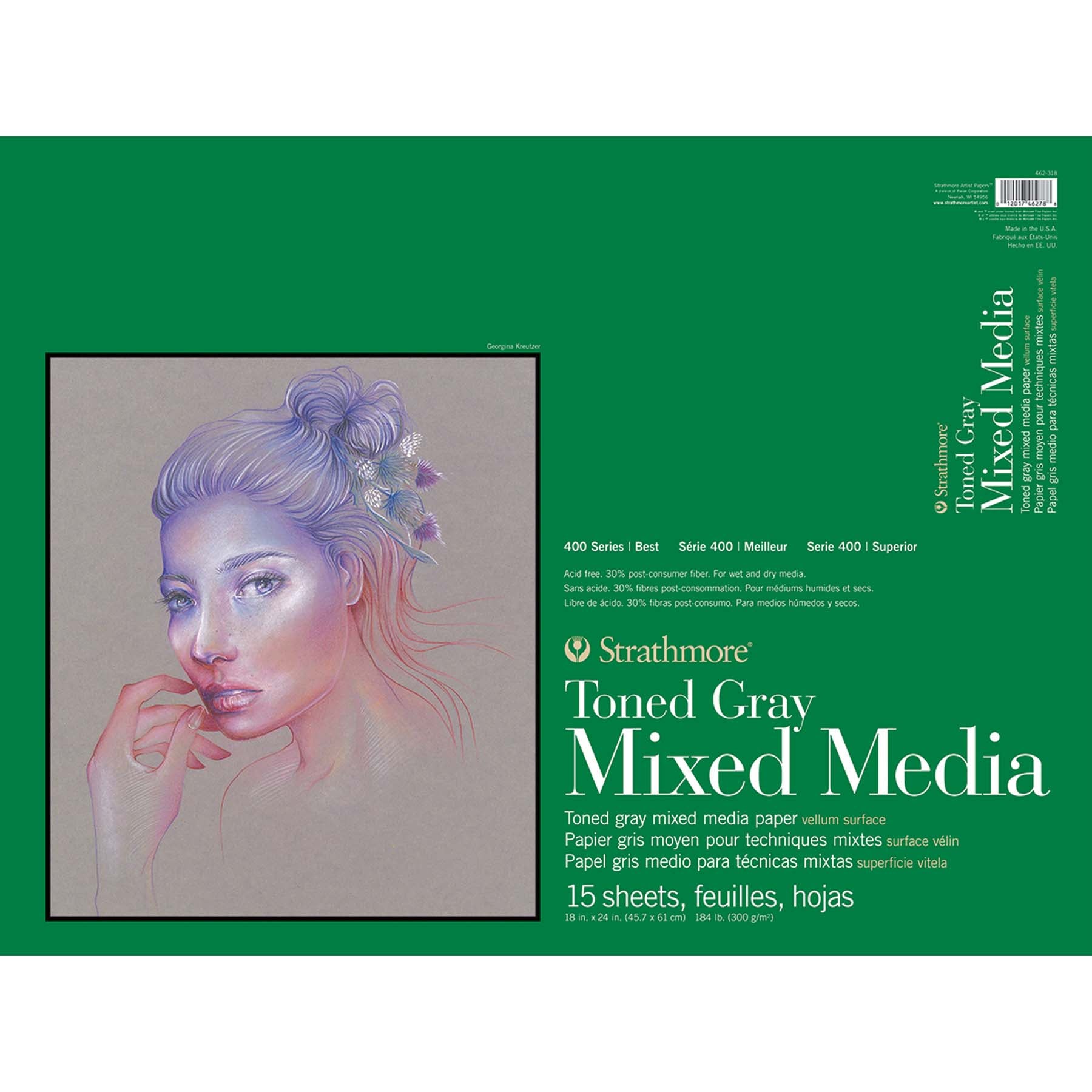 400 Series Mixed Media Paper Pad, Toned Gray, Glue Binding, 15 Sheet, 18x24 inch, 1 Count