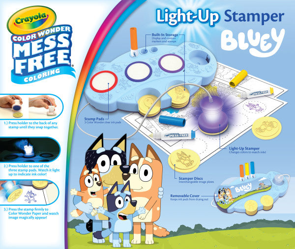 Crayola Magic Light Up Bluey Stamper, Mess Free Coloring, Toddler Art Set, Bluey Toy, Gifts for Kids Ages 3, 4, 5, 6