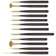 Mini-Detailer Brush Set, Synthetic Bristles, Short Handle Mixed Media Paintbrush, Black, 12 Pieces