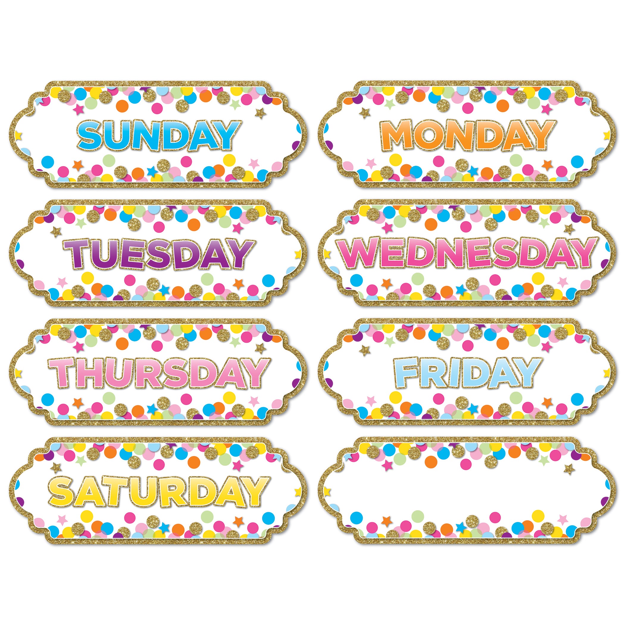 Magnetic Die-Cut Timesavers & Labels, Confetti Days of the Week