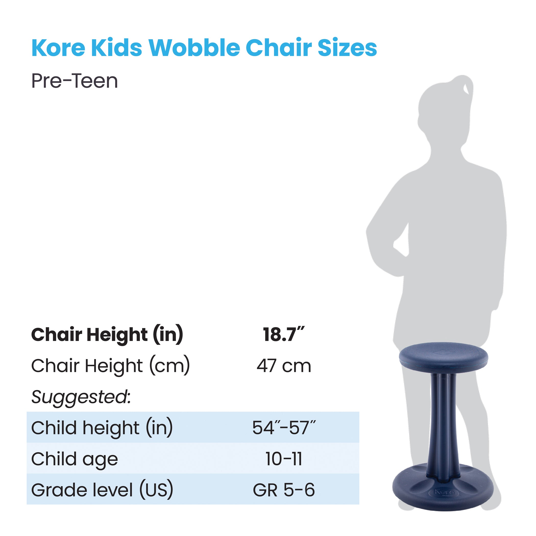 Pre-Teen Wobble Chair 18.7", Dark Blue