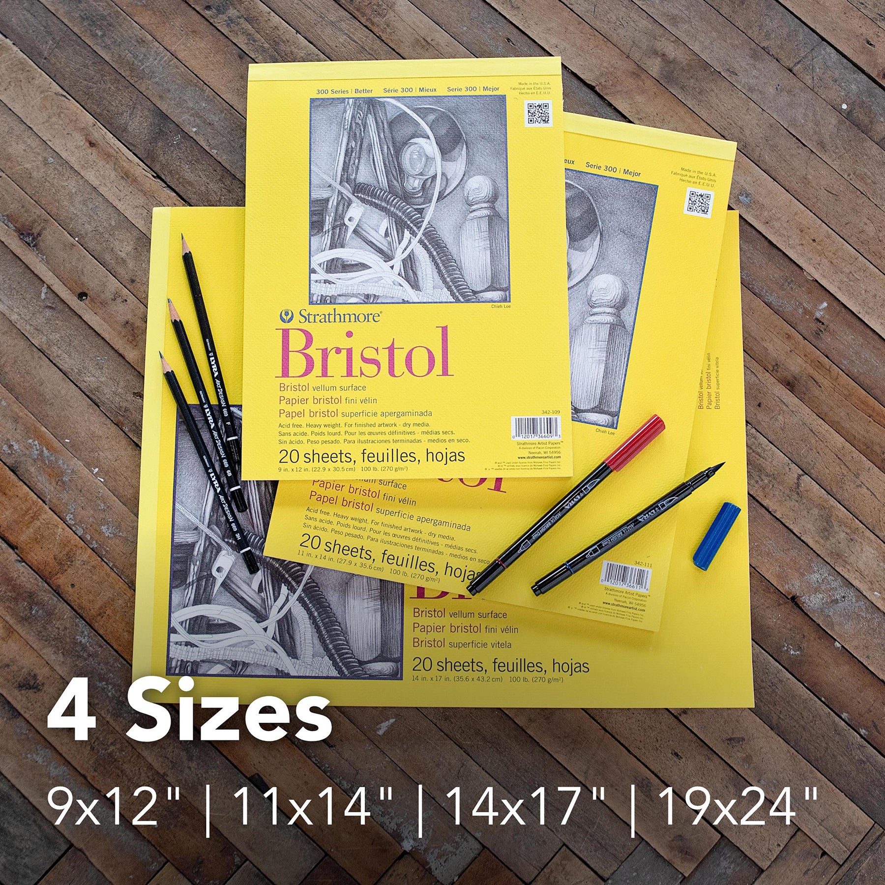 300 Series Bristol Pad, Smooth Finish, Tape Binding, 20 Sheet, 11x14 inch, 1 Count