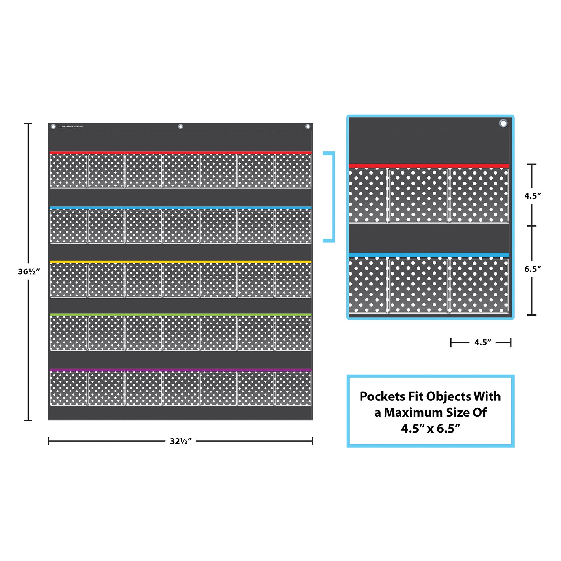 Black Polka Dots Storage Pocket Chart (32-1/2" x 36-1/2")