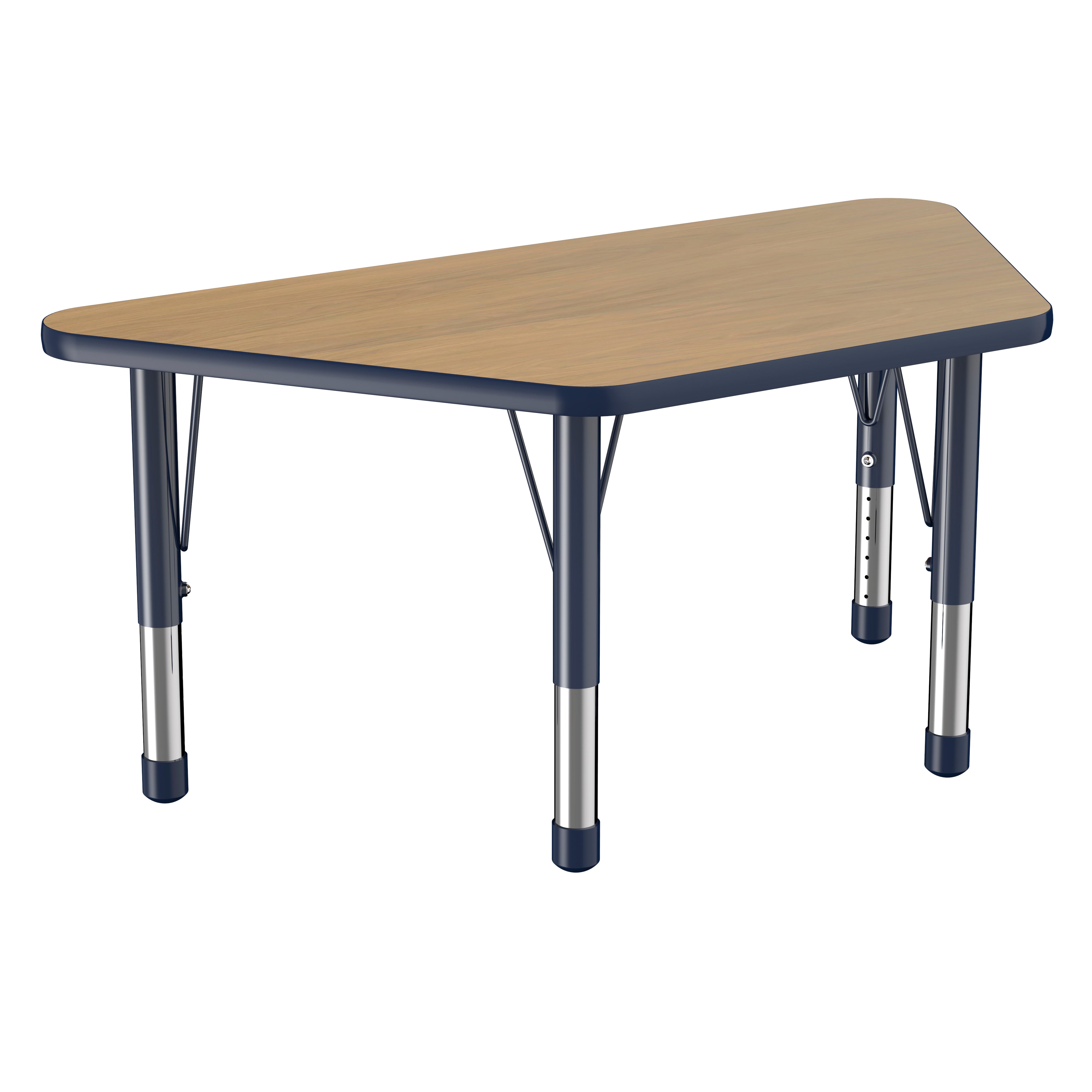24" x 48" Trapezoid T-Molding Activity Table with Adjustable Chunky Legs - Pasadena Oak/Navy