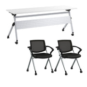 Bush Business Furniture Envision 72W Folding Training Table and 2 Folding Chairs with Arms in White - 71.02" Width x 23.54" Depth x 32.87" Height