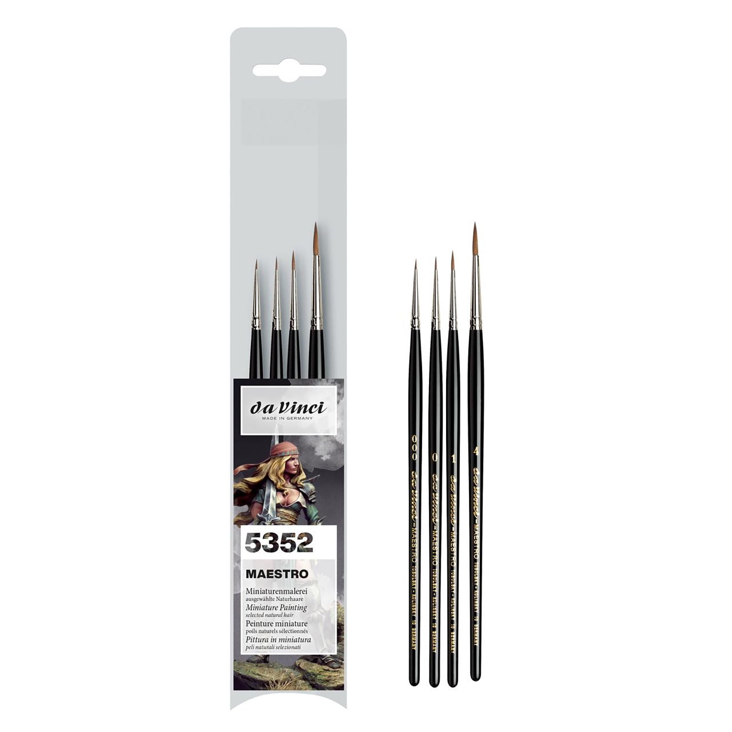 MAESTRO Miniature Brushes, Natural Kolinsky Red Sable, Acrylic, Needle Tip, Assorted, 4 Brush Set