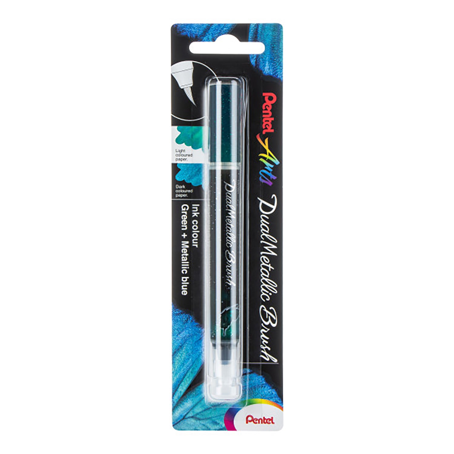 DualMetallic Brush, Green/Metallic Blue Ink