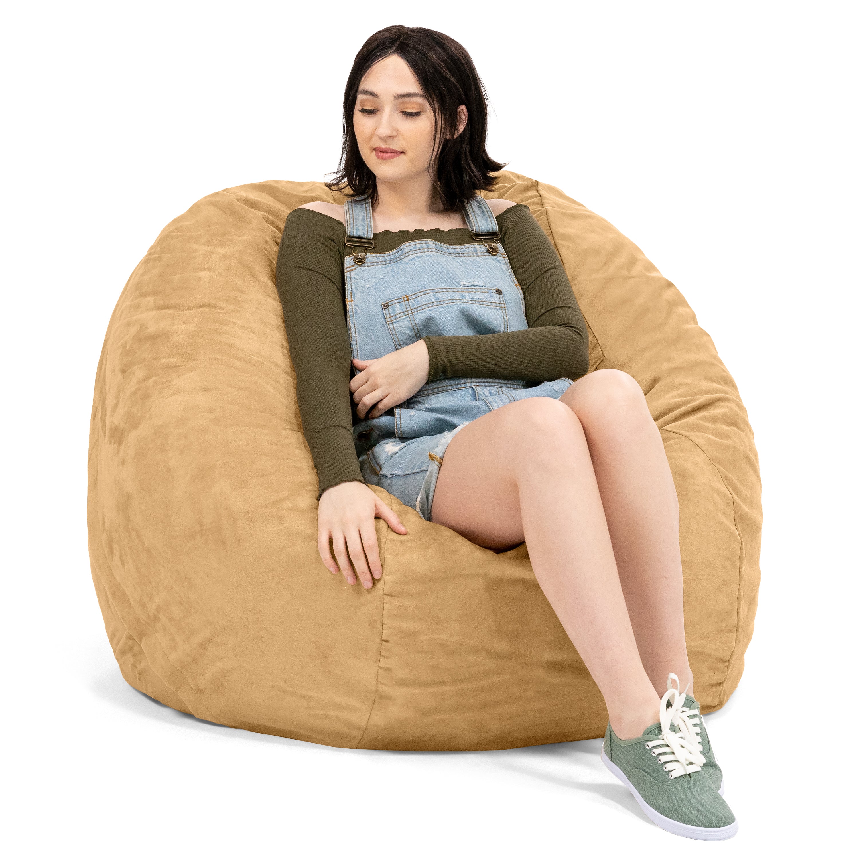 Jaxx Basics 4 Foot Large Adult Bean Bag Chair, Oversized with Filler, Beige
