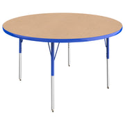 48" Round T-Molding Activity Table with Adjustable Standard Swivel Glide Legs - Maple/Blue
