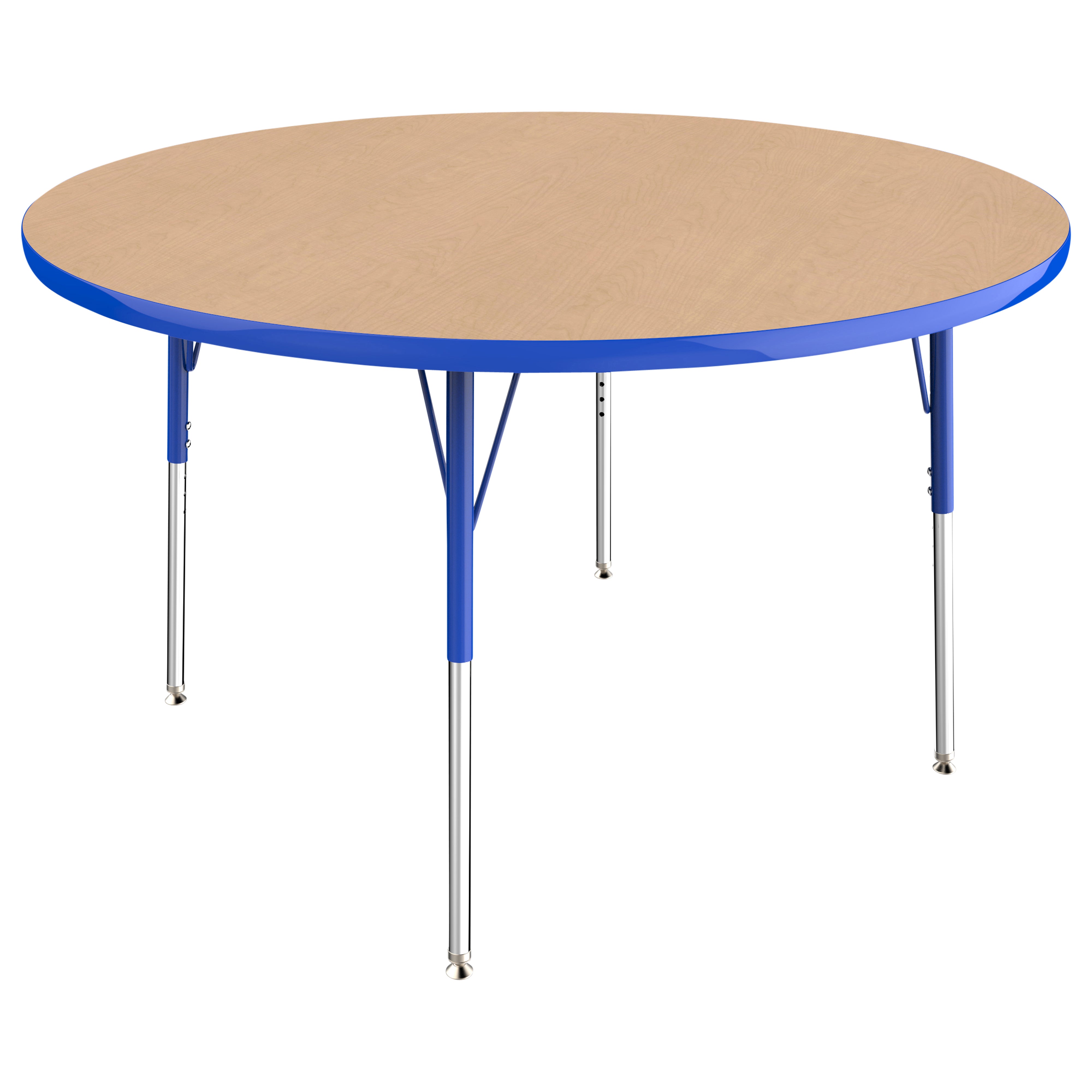 48" Round T-Molding Activity Table with Adjustable Standard Swivel Glide Legs - Maple/Blue