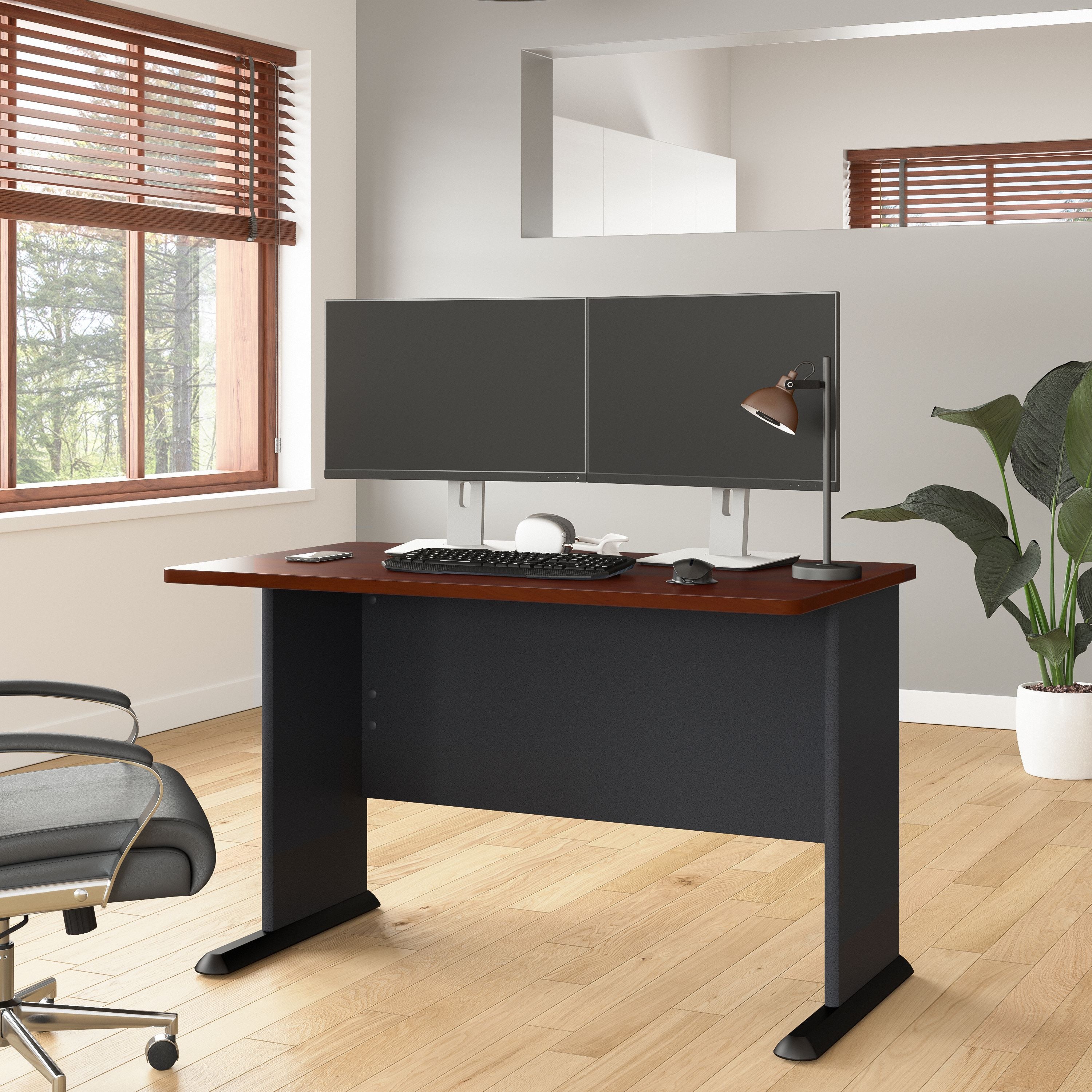 Bush Business Furniture Series A 48W Desk in Hansen Cherry and Galaxy - 47.52" Width x 26.81" Depth x 29.66" Height