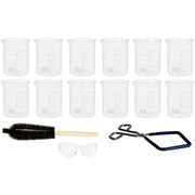 Beaker Starter Kit - Includes 12 Packs of 250ml Griffin Style Beakers, Beaker Brush (330mm), Beaker Tongs with Plastisol-Coated Jaws, & Safety Glasses